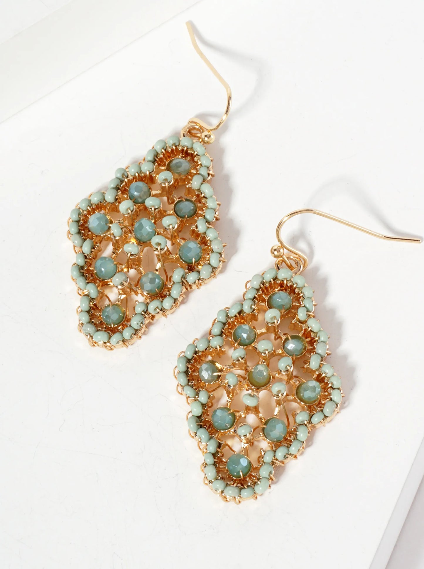 Glass-Beads Wire Wrapped Moroccan-Shaped Dangle Earrings