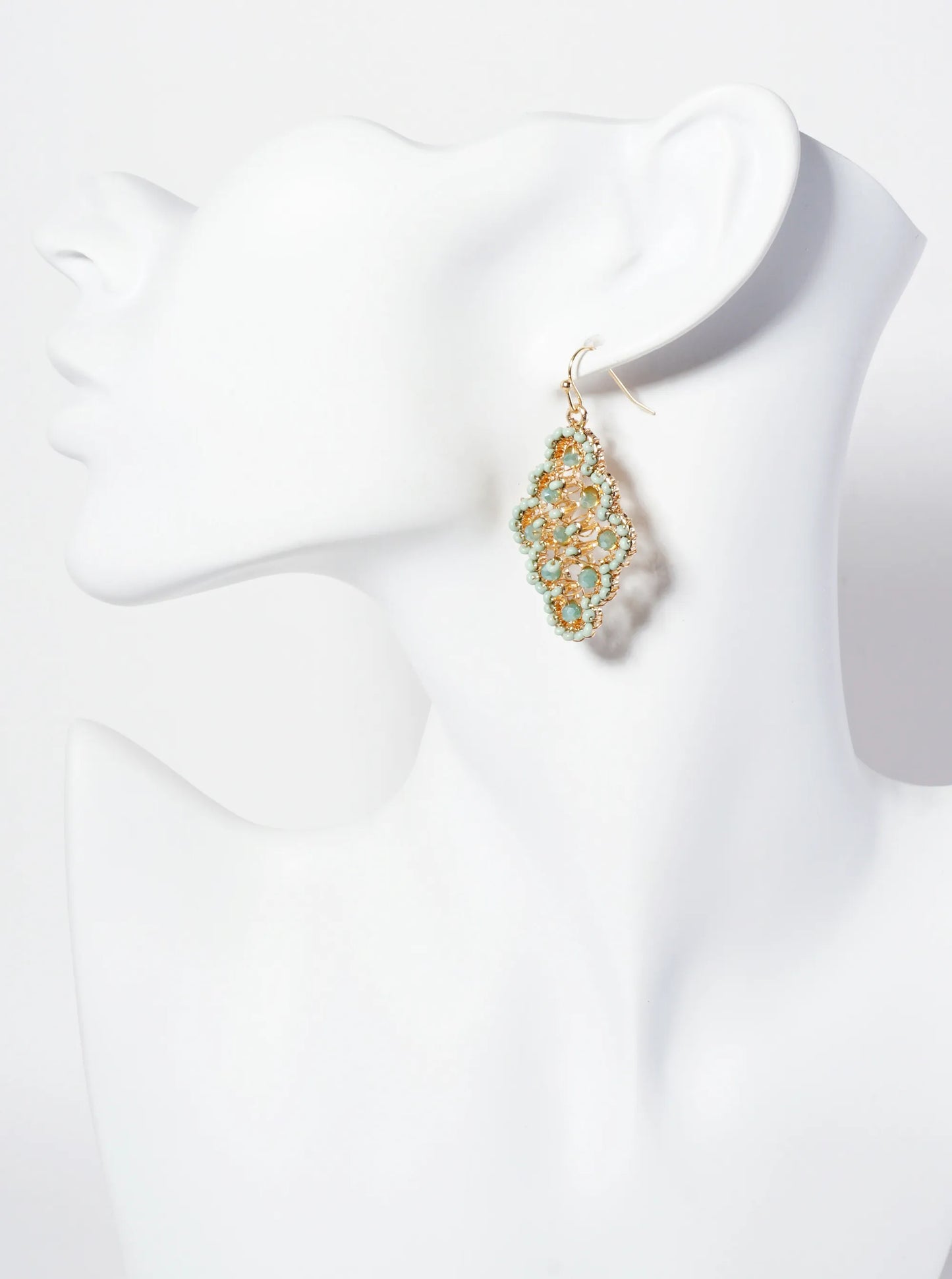 Glass-Beads Wire Wrapped Moroccan-Shaped Dangle Earrings