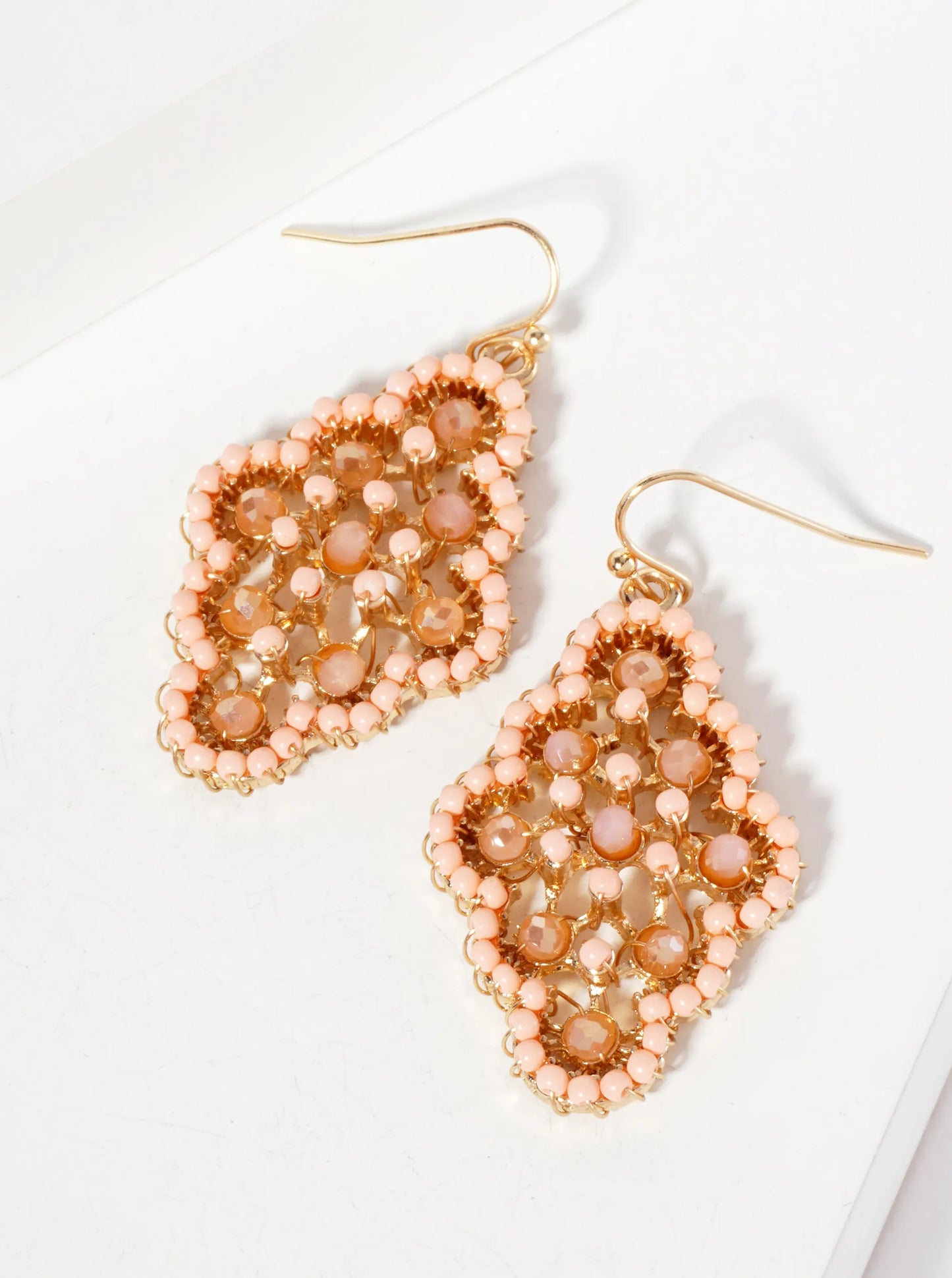 Glass-Beads Wire Wrapped Moroccan-Shaped Dangle Earrings