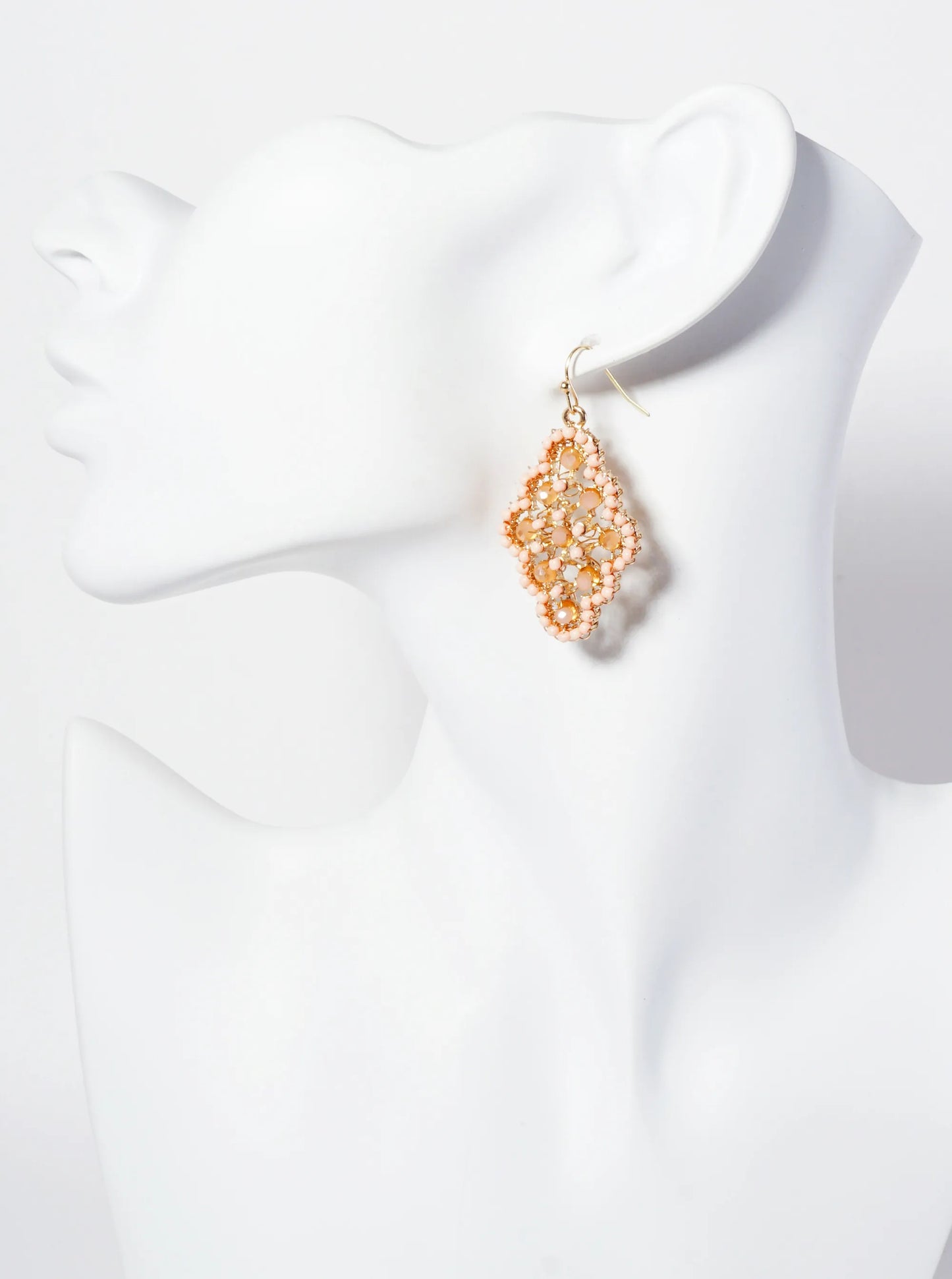 Glass-Beads Wire Wrapped Moroccan-Shaped Dangle Earrings