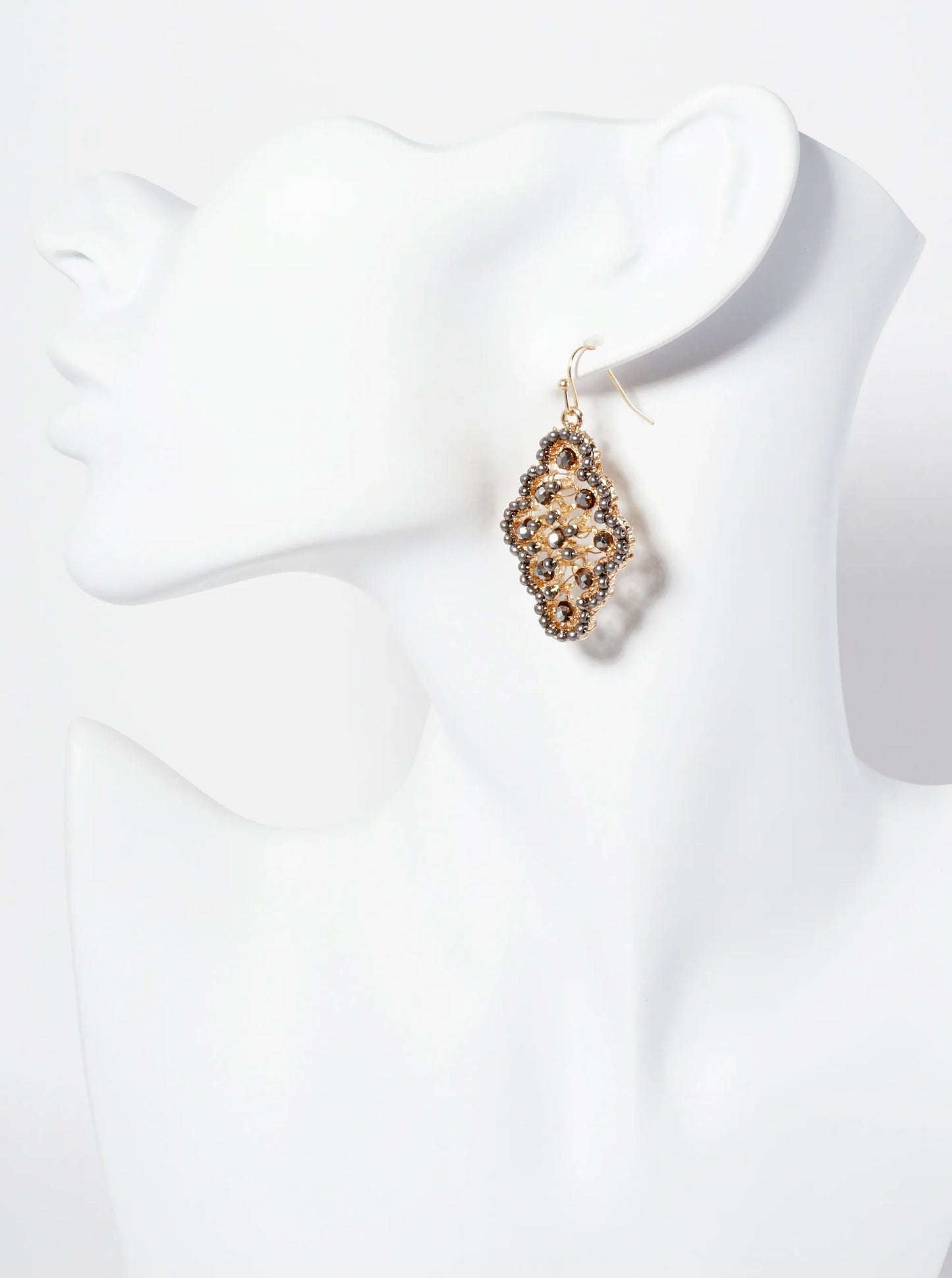 Glass-Beads Wire Wrapped Moroccan-Shaped Dangle Earrings