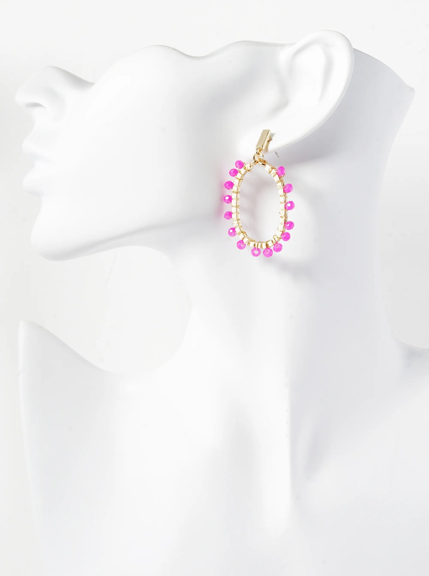 Glass Beads Wire Wrapped Oval Dangle Post Earrings