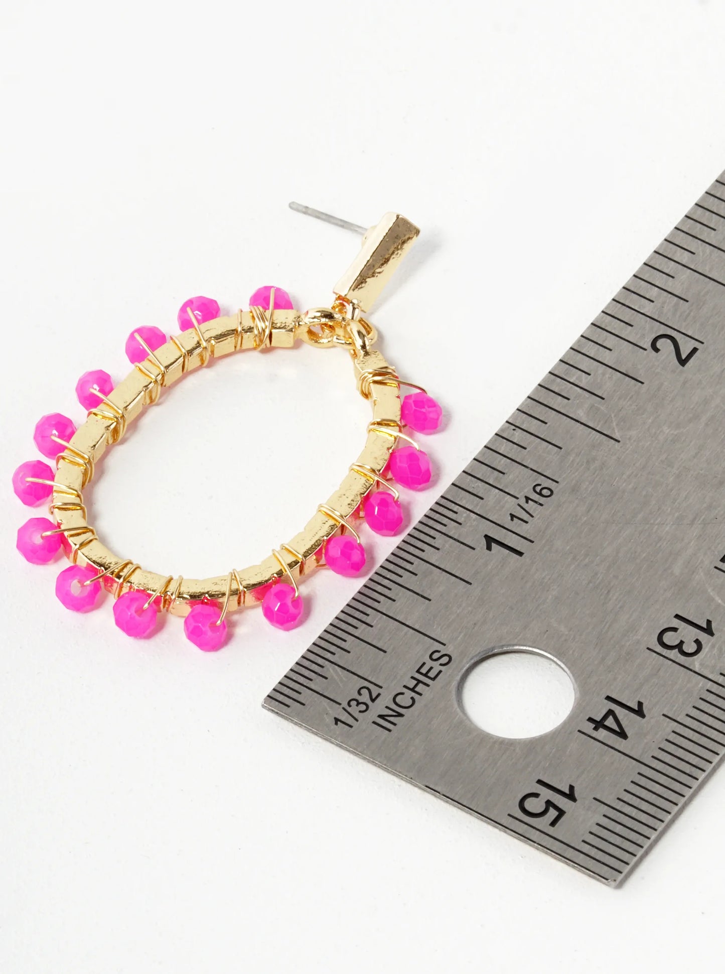 Glass Beads Wire Wrapped Oval Dangle Post Earrings