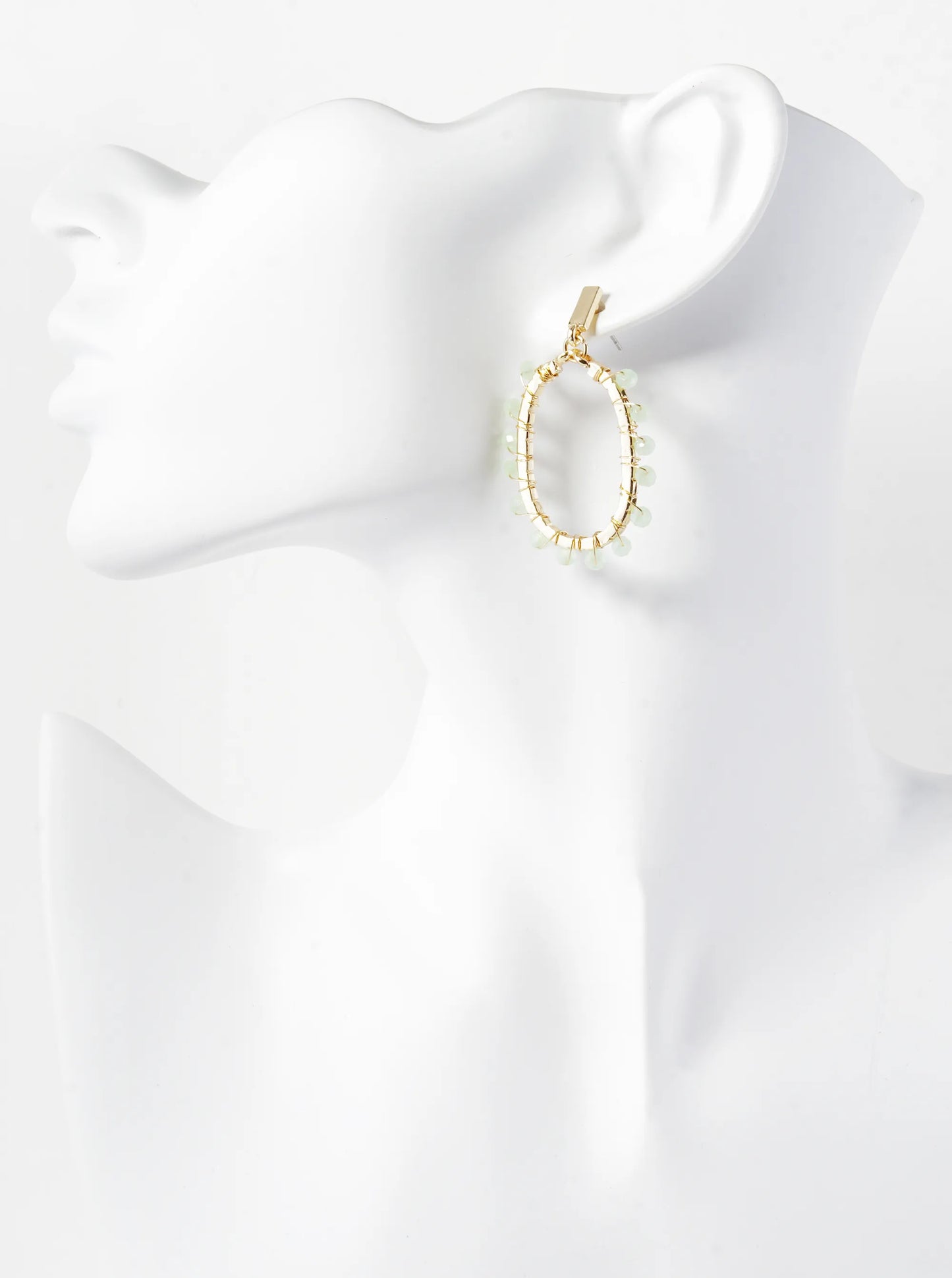 Glass Beads Wire Wrapped Oval Dangle Post Earrings