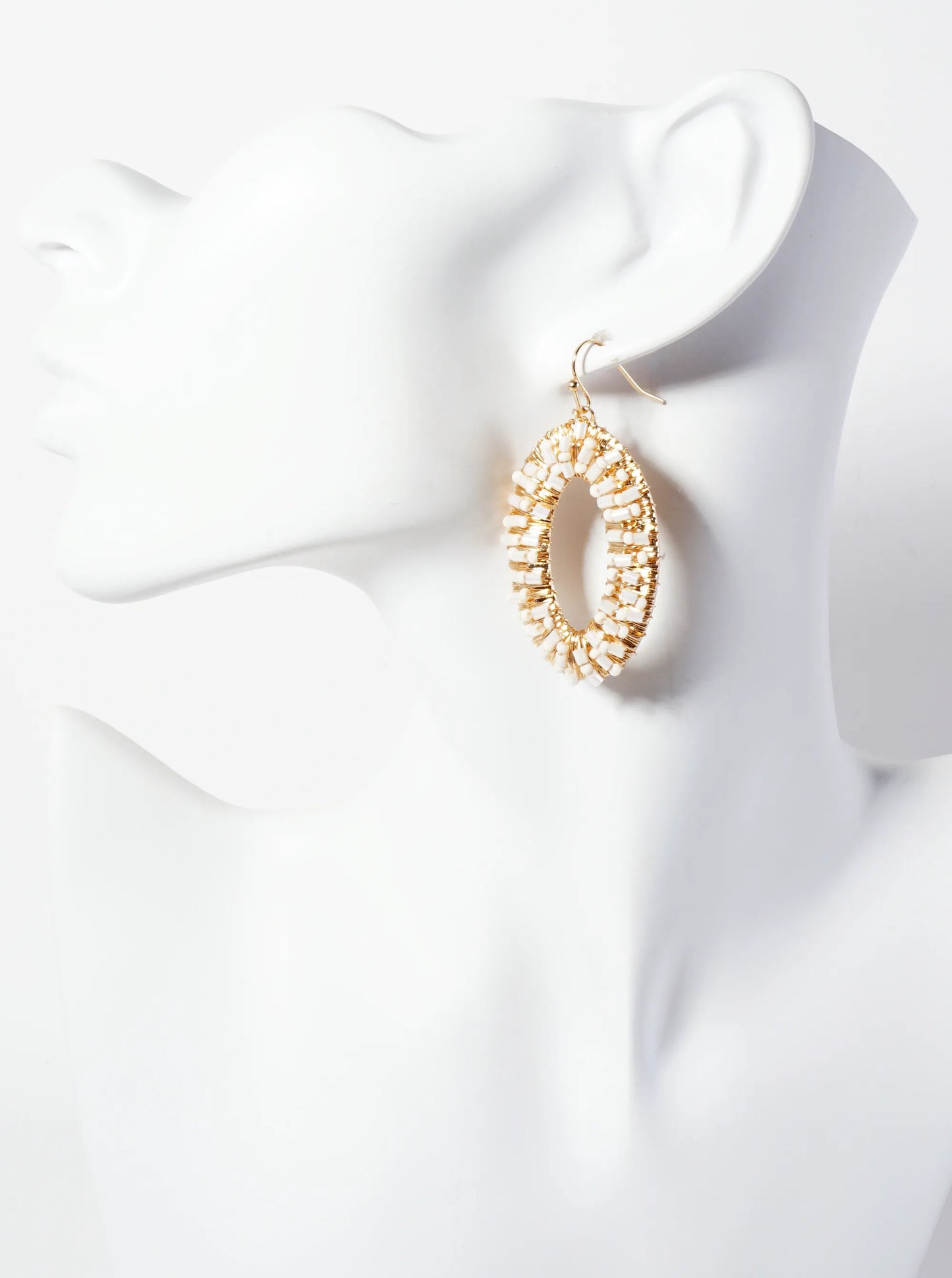 Glass-Beads Wire-Wrapped Oval-Shaped Dangle Earrings