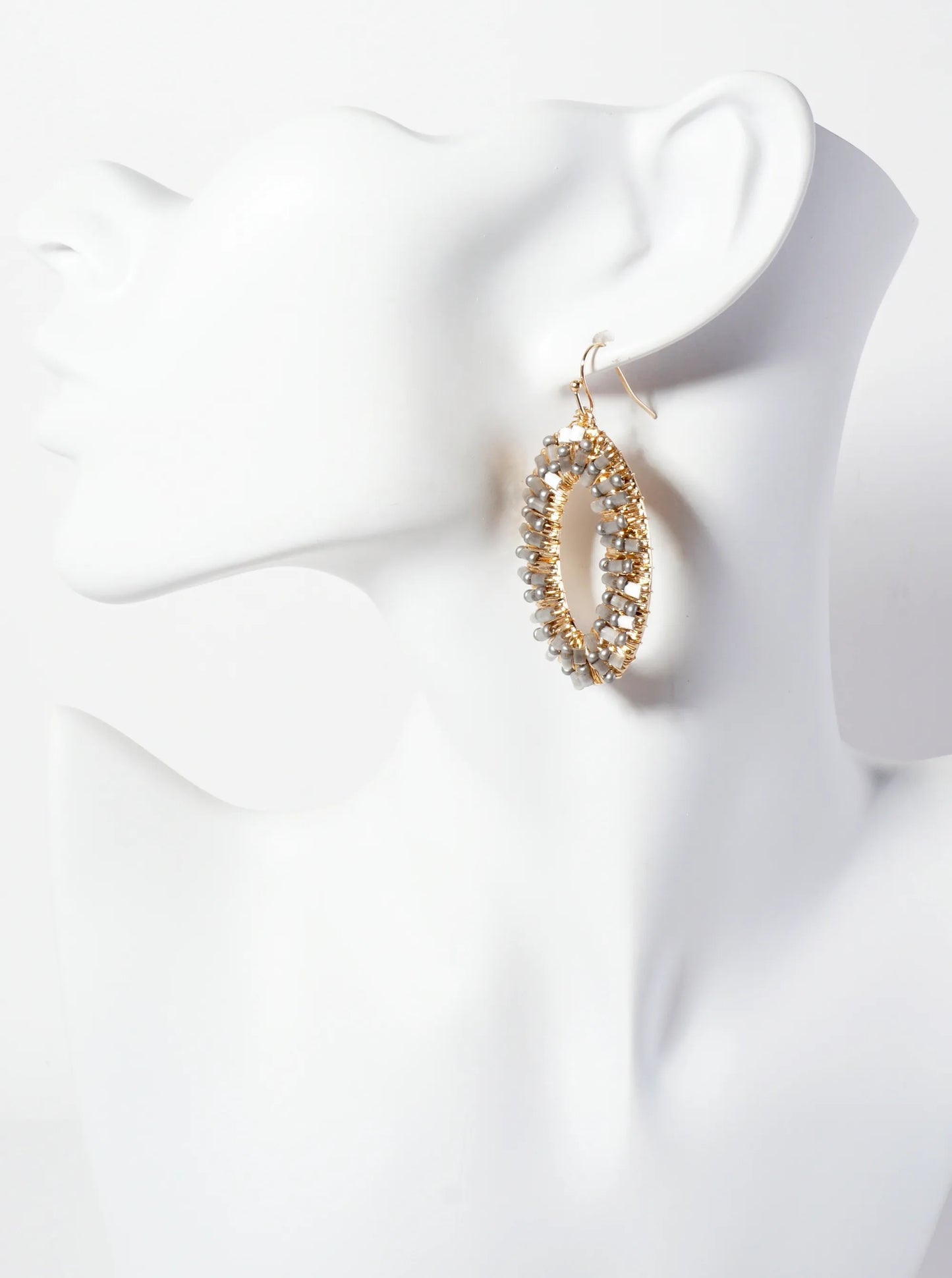 Glass-Beads Wire-Wrapped Oval-Shaped Dangle Earrings