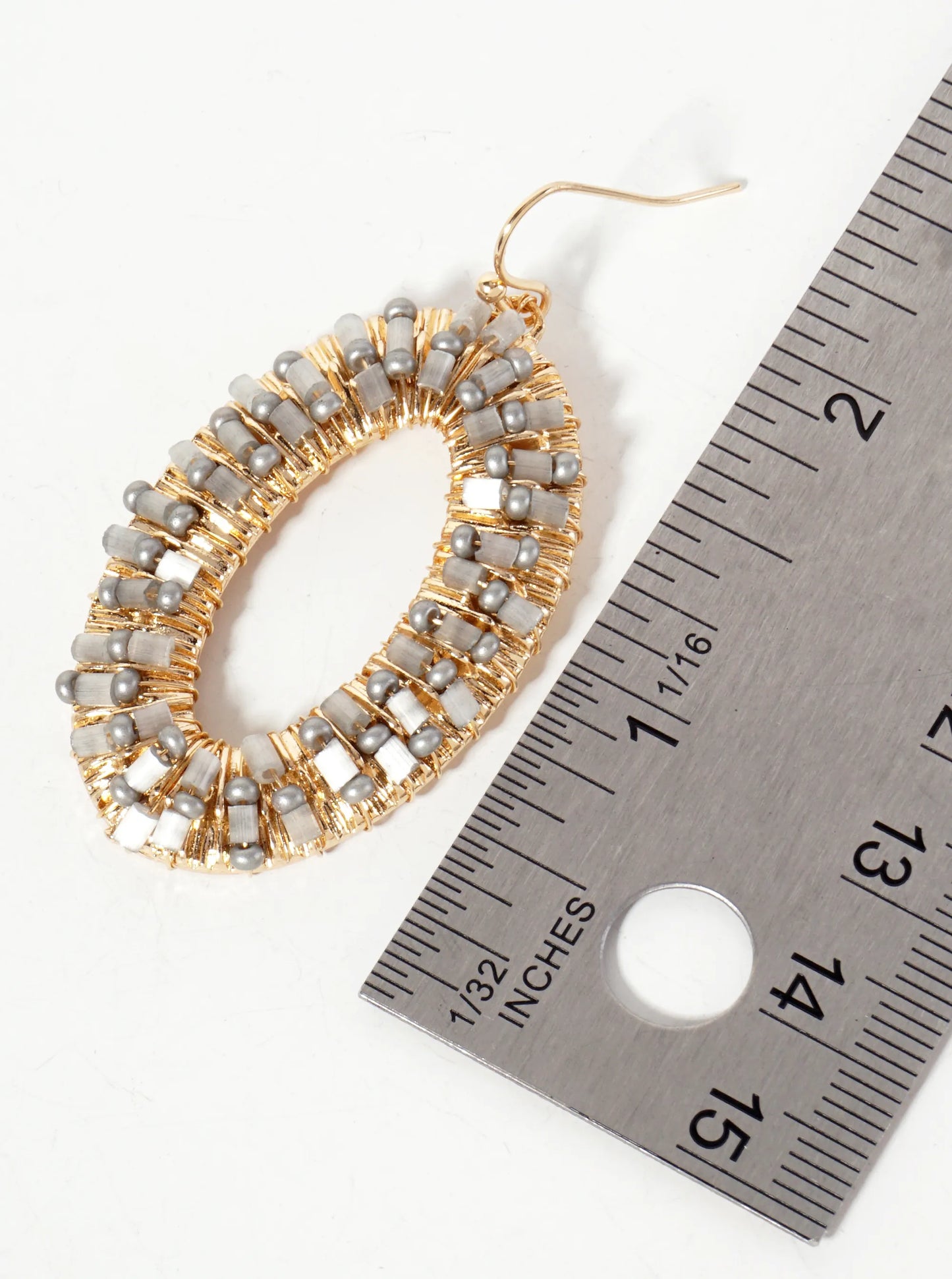 Glass-Beads Wire-Wrapped Oval-Shaped Dangle Earrings