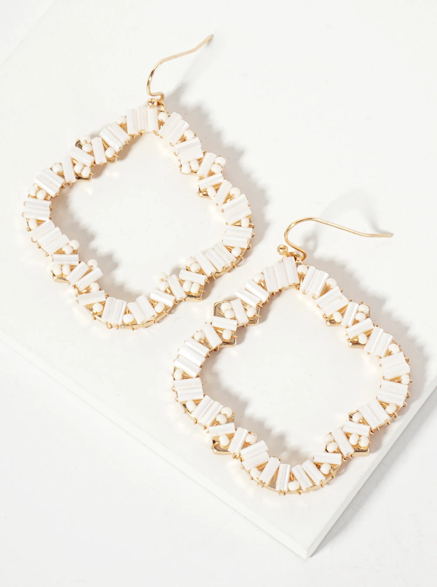 Glass-Beads Wire-Wrapped Quatrefoil Dangle Drop Earrings