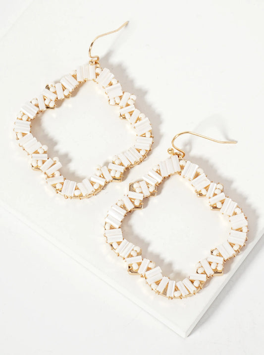 Glass-Beads Wire-Wrapped Quatrefoil Dangle Drop Earrings