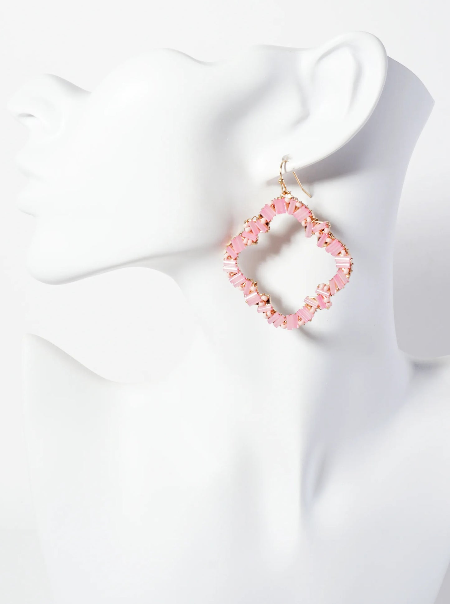Glass-Beads Wire-Wrapped Quatrefoil Dangle Drop Earrings