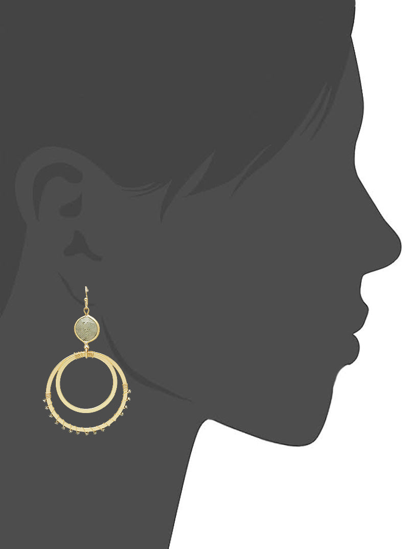 Glass Beads Wire Wrapped Semi-Precious Double Circle Drop Earrings