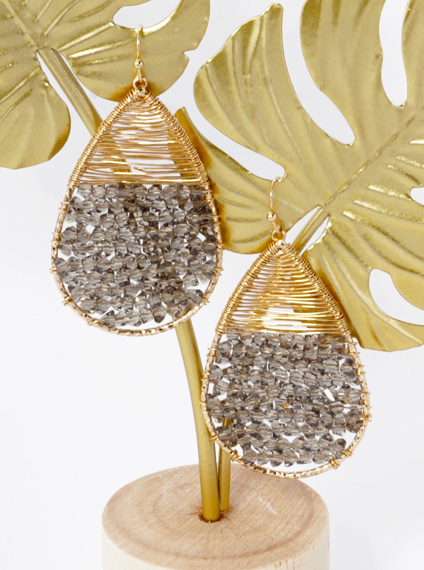 Glass Beads Wire Wrapped Teardrop Dangle Earrings
