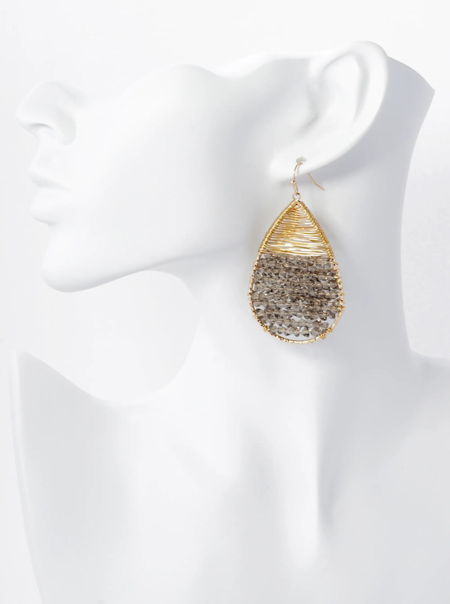 Glass Beads Wire Wrapped Teardrop Dangle Earrings