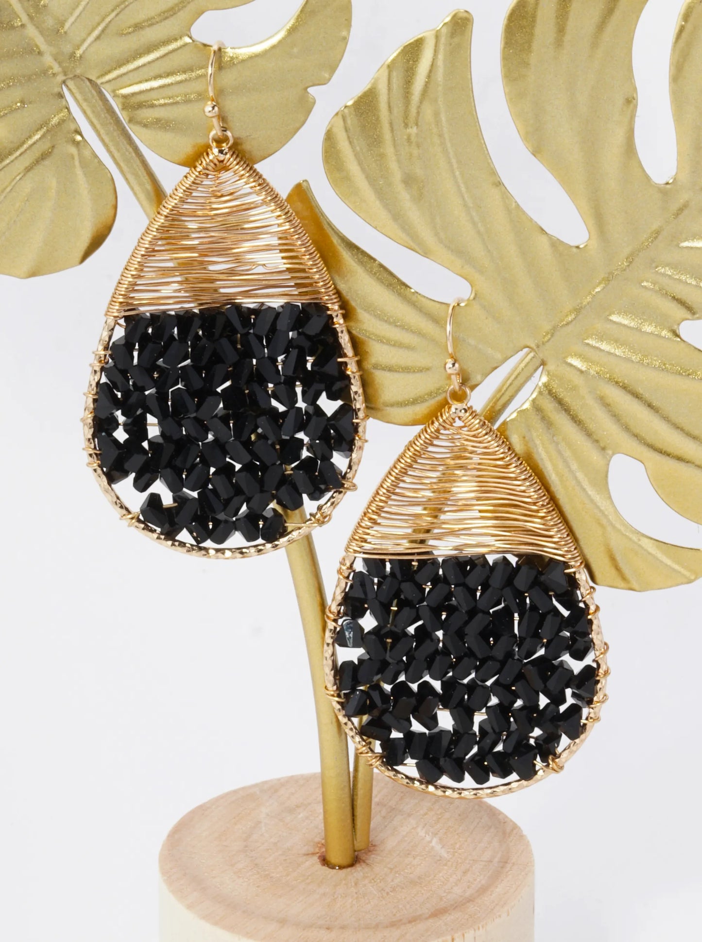 Glass Beads Wire Wrapped Teardrop Dangle Earrings