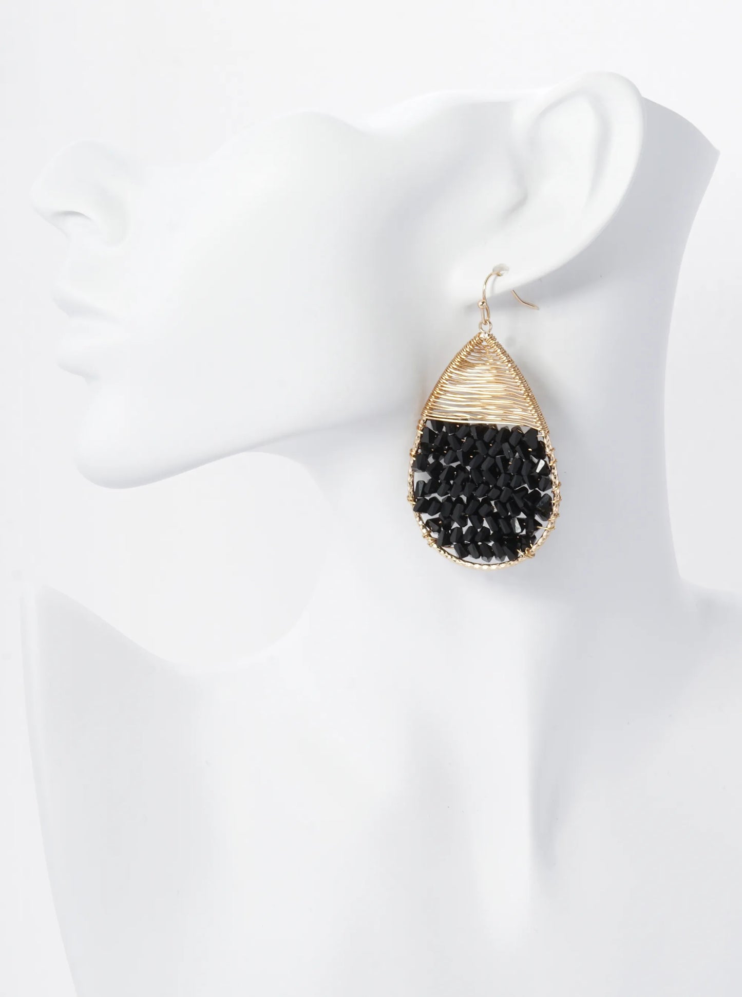 Glass Beads Wire Wrapped Teardrop Dangle Earrings