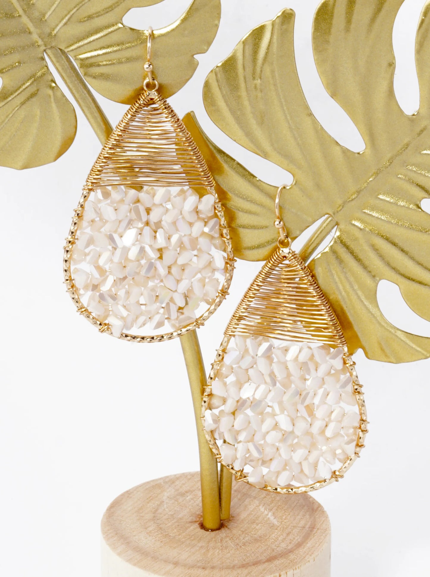 Glass Beads Wire Wrapped Teardrop Dangle Earrings