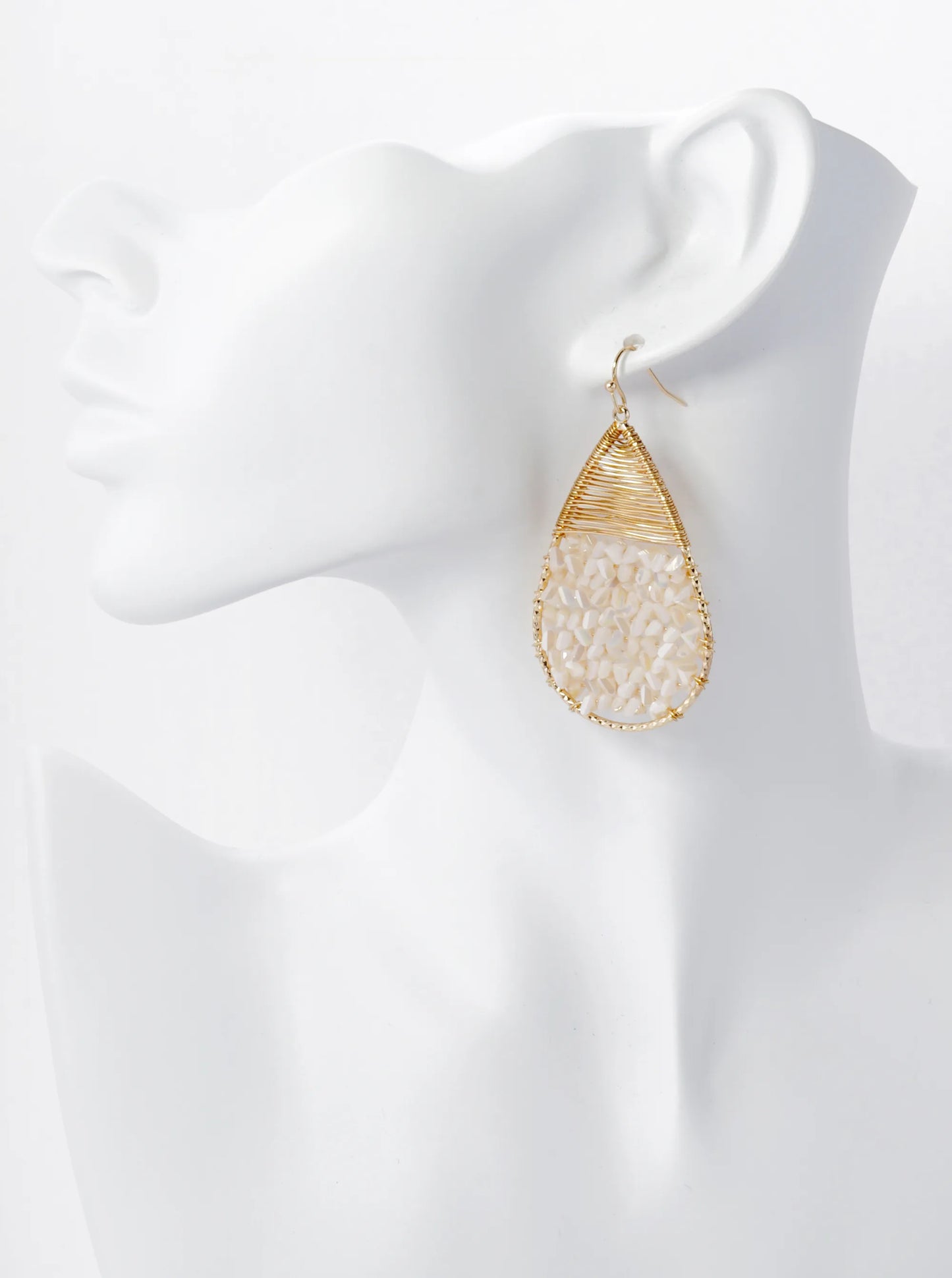 Glass Beads Wire Wrapped Teardrop Dangle Earrings