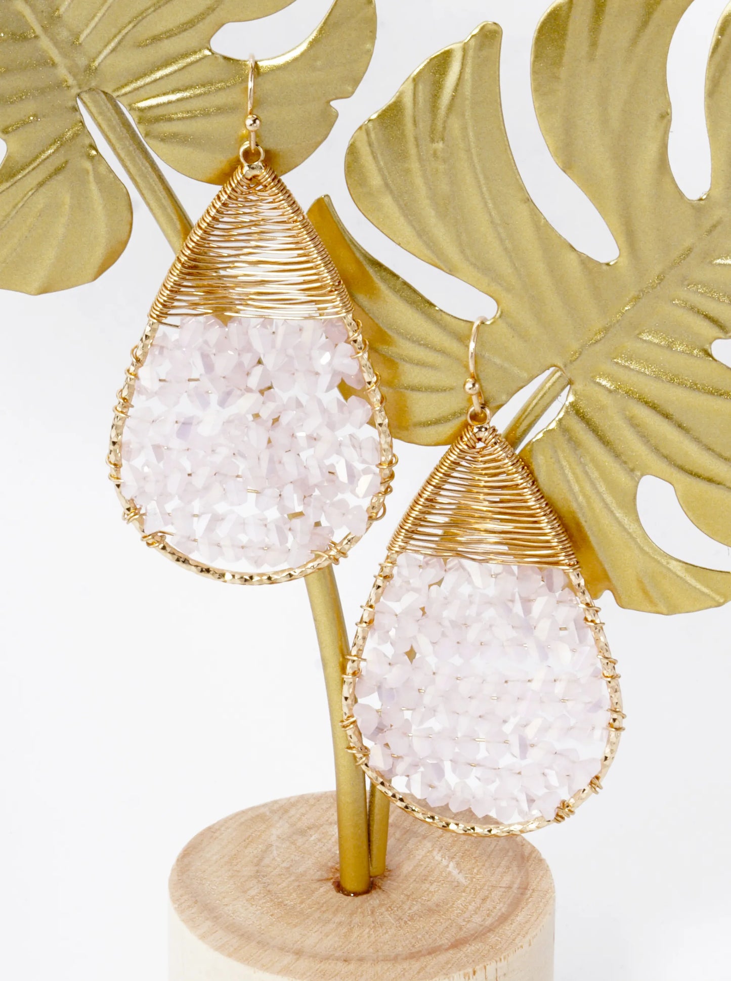 Glass Beads Wire Wrapped Teardrop Dangle Earrings
