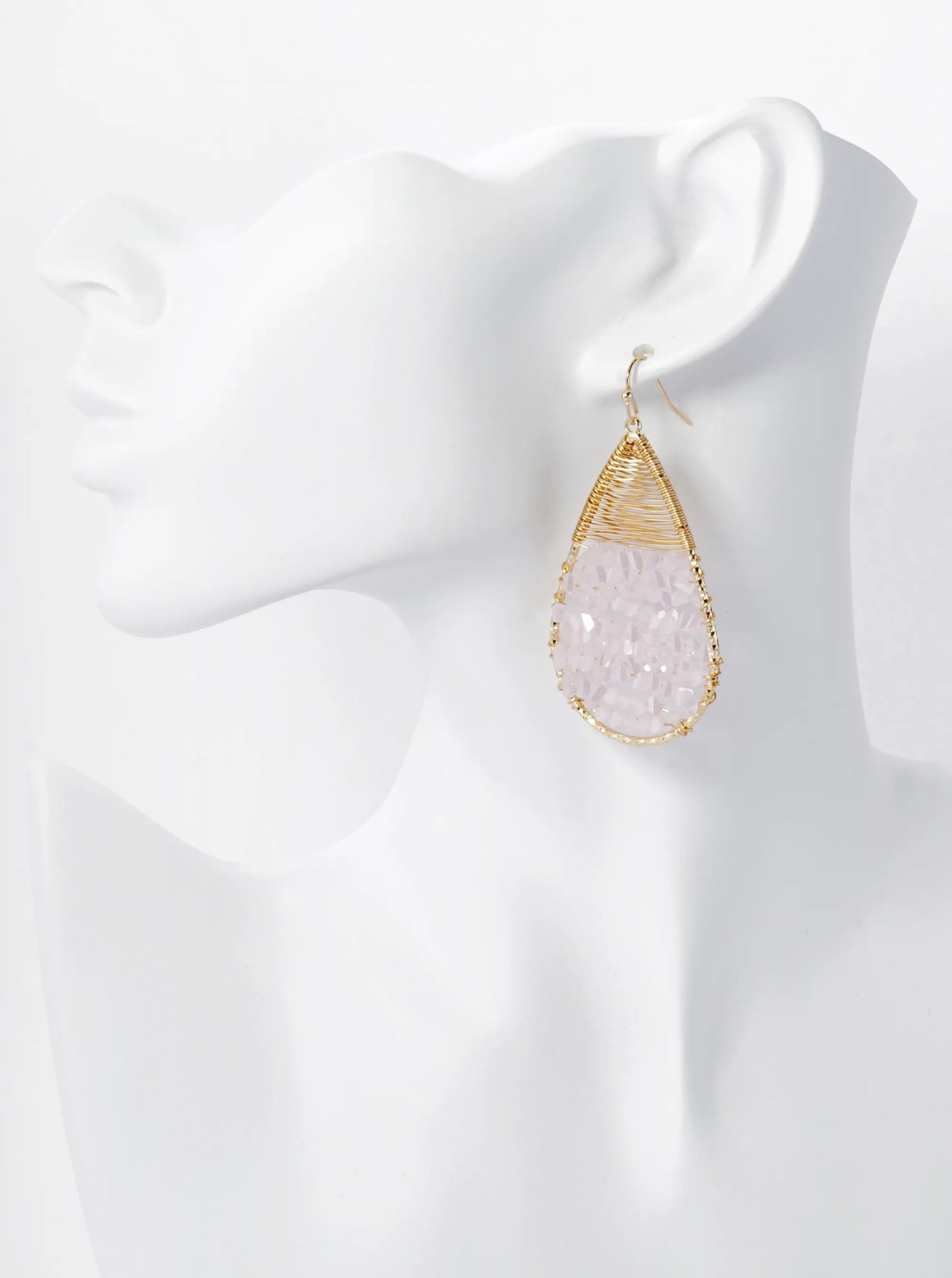 Glass Beads Wire Wrapped Teardrop Dangle Earrings