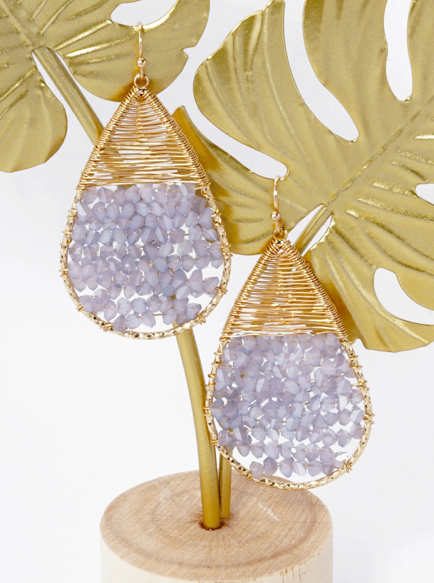 Glass Beads Wire Wrapped Teardrop Dangle Earrings