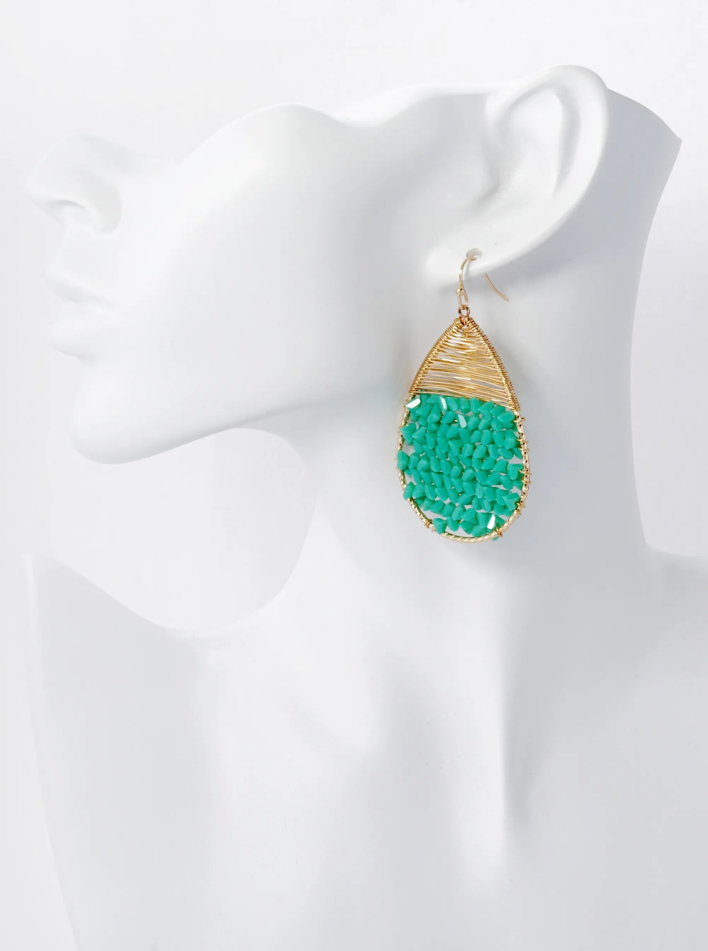 Glass Beads Wire Wrapped Teardrop Dangle Earrings