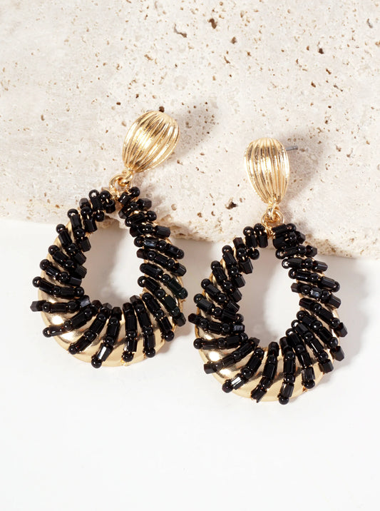 Glass-Beads Wire-Wrapped Teardrop Dangle Post Earrings