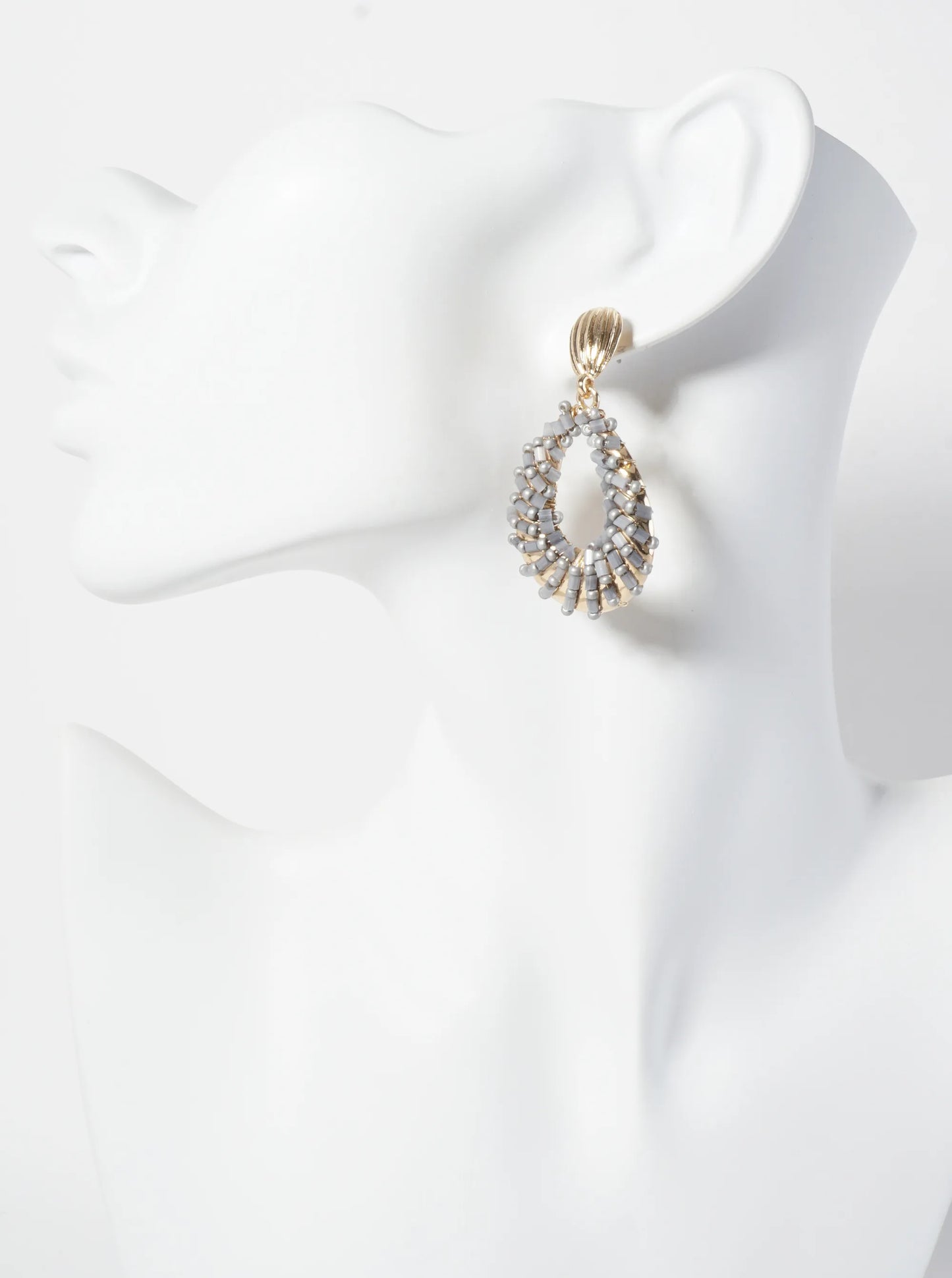 Glass-Beads Wire-Wrapped Teardrop Dangle Post Earrings