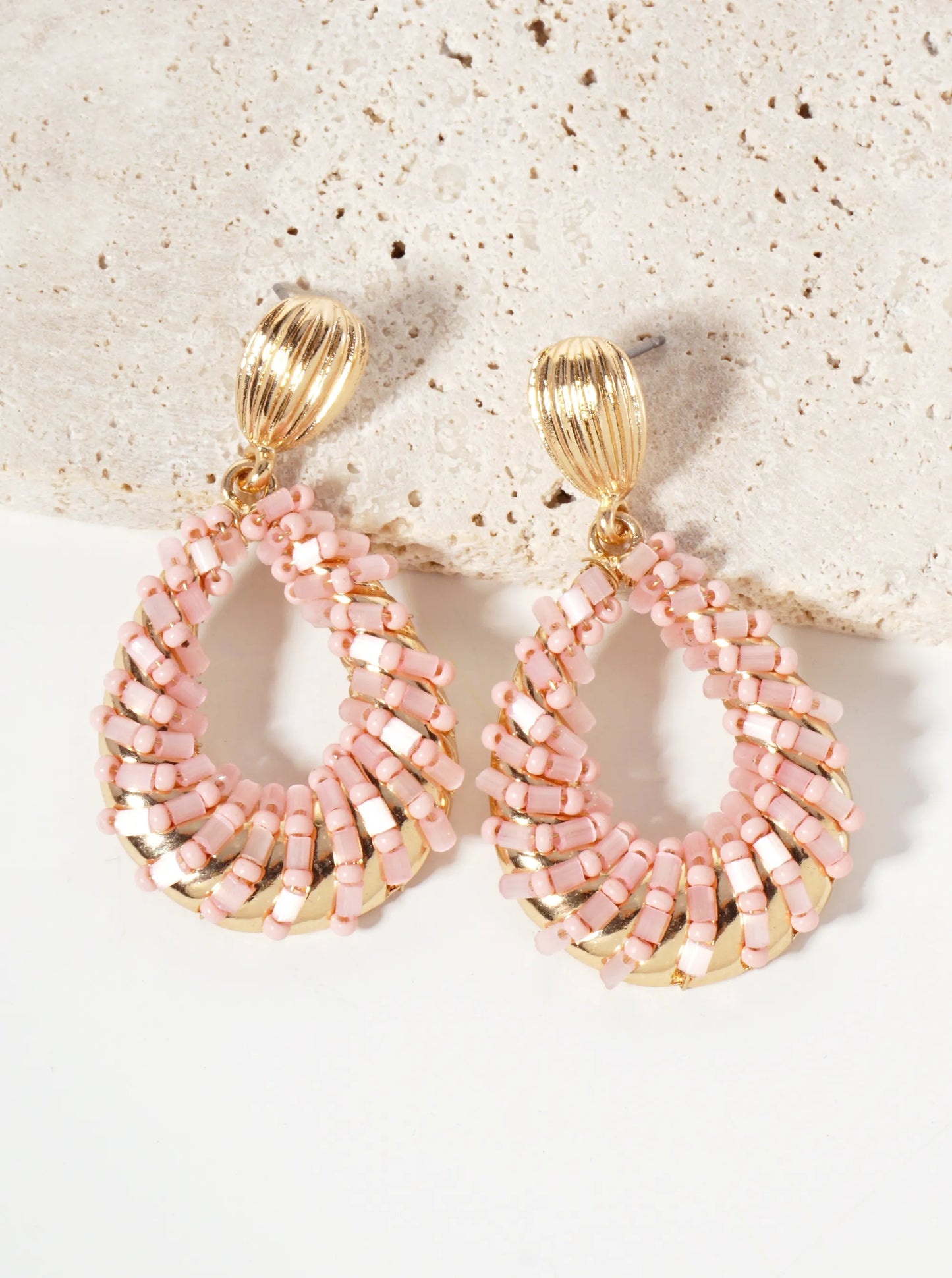 Glass-Beads Wire-Wrapped Teardrop Dangle Post Earrings