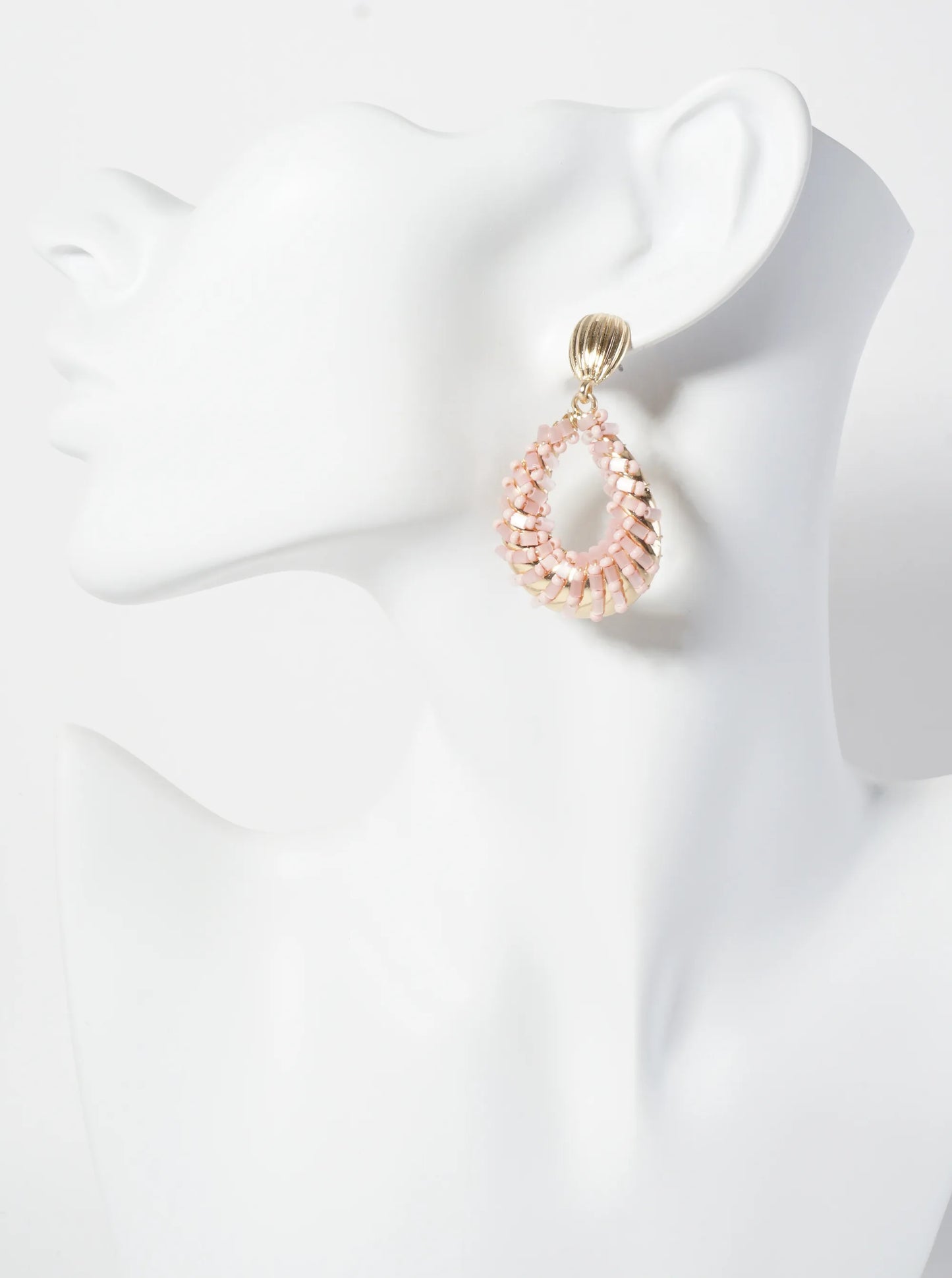 Glass-Beads Wire-Wrapped Teardrop Dangle Post Earrings