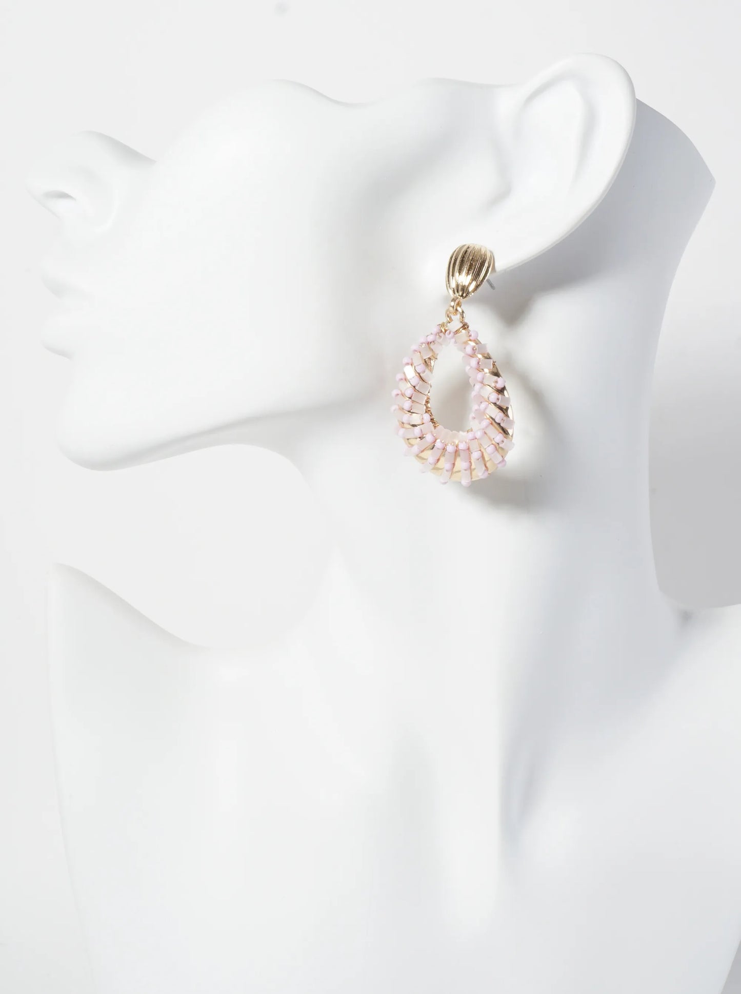 Glass-Beads Wire-Wrapped Teardrop Dangle Post Earrings