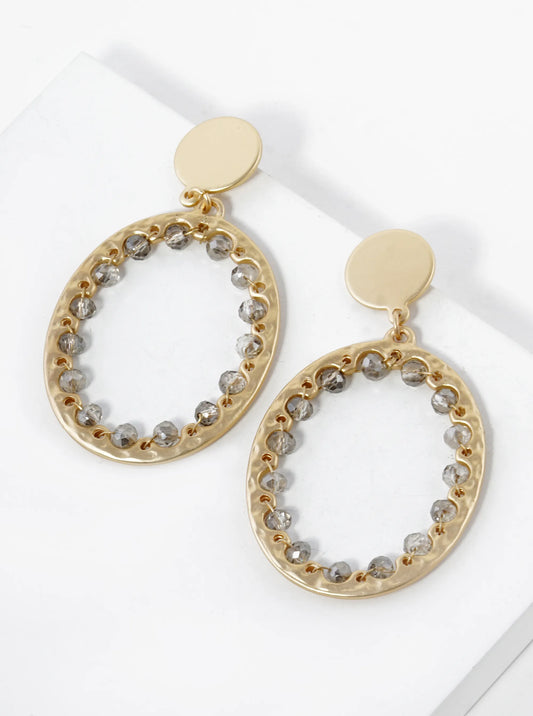 Glass Beads Wired Hammered Oval Drop Earrings