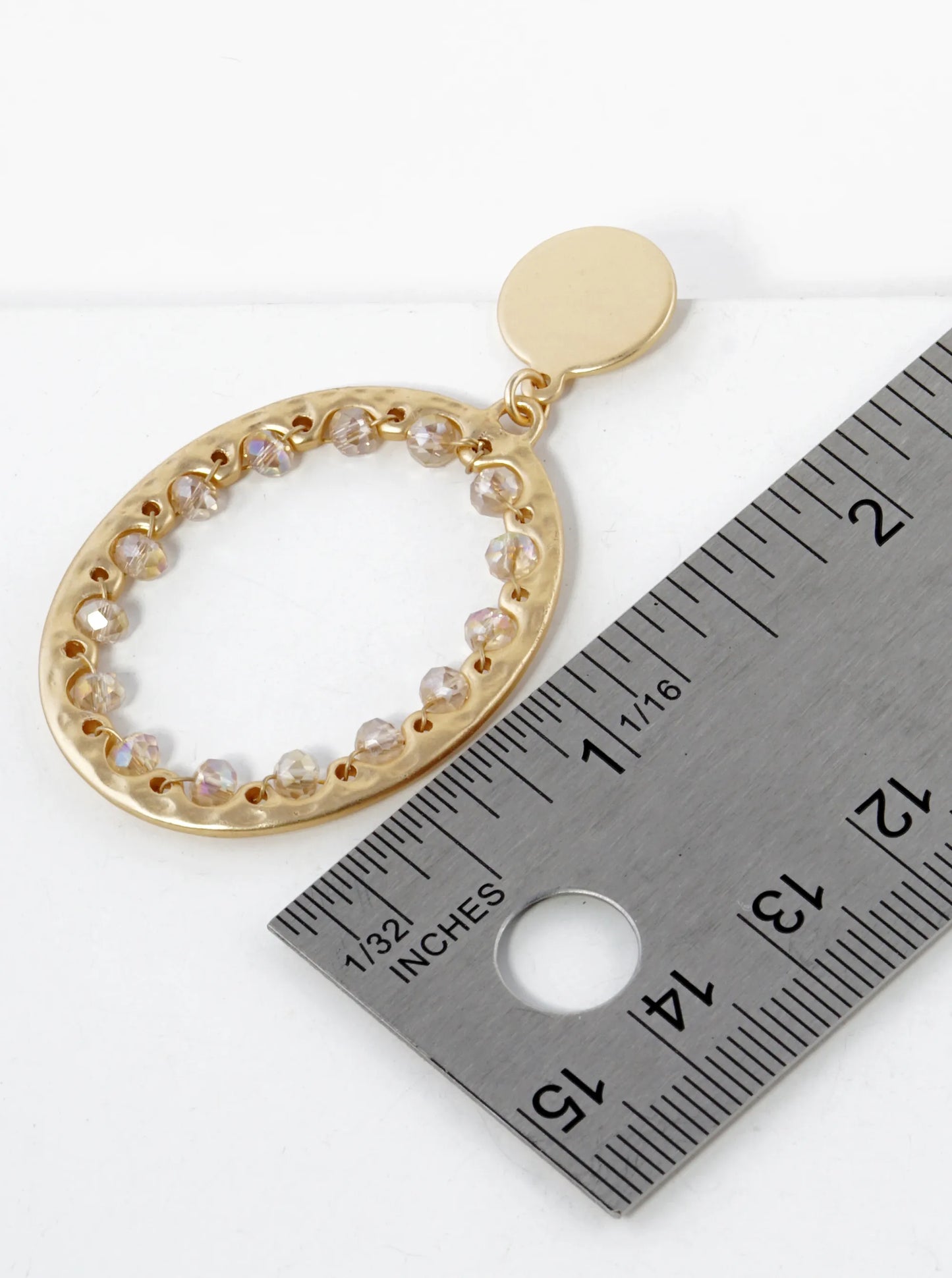 Glass Beads Wired Hammered Oval Drop Earrings