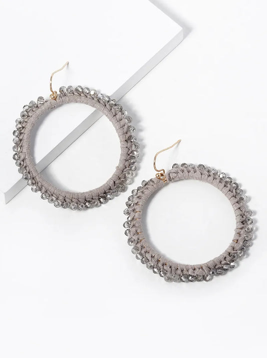 Glass Beads Wired Suede Circle Dangle Drop Earrings