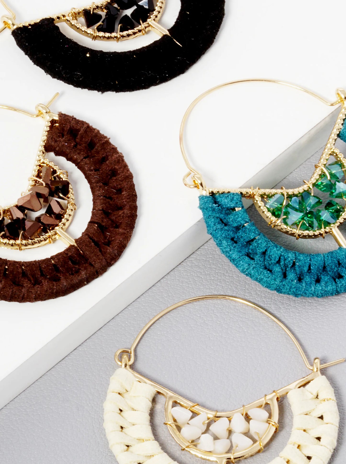 Glass Beads Wired Suede Wrapped Earrings