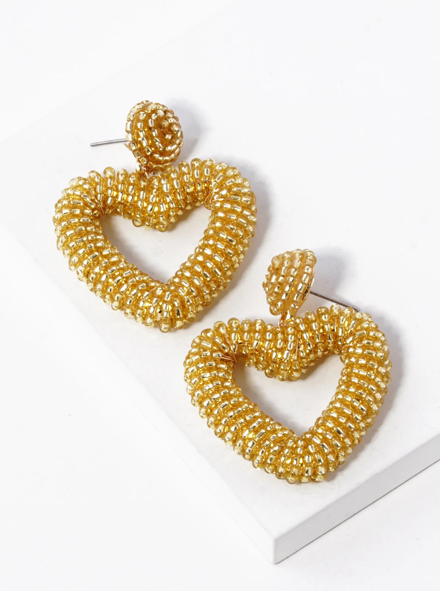 Glass Beads Wired Wrapped Heart Drop Earrings