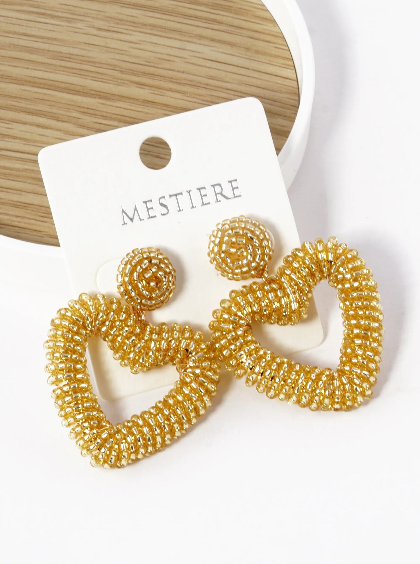 Glass Beads Wired Wrapped Heart Drop Earrings