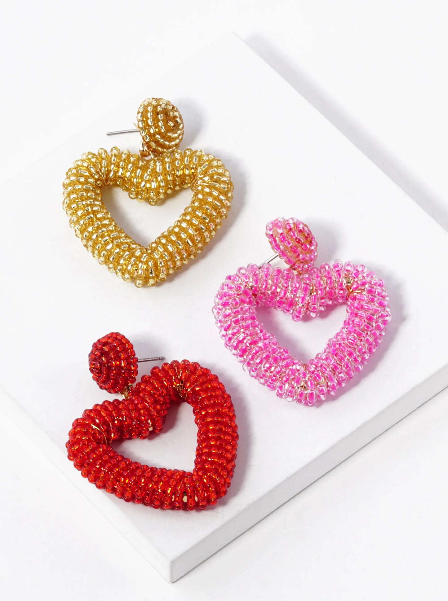 Glass Beads Wired Wrapped Heart Drop Earrings