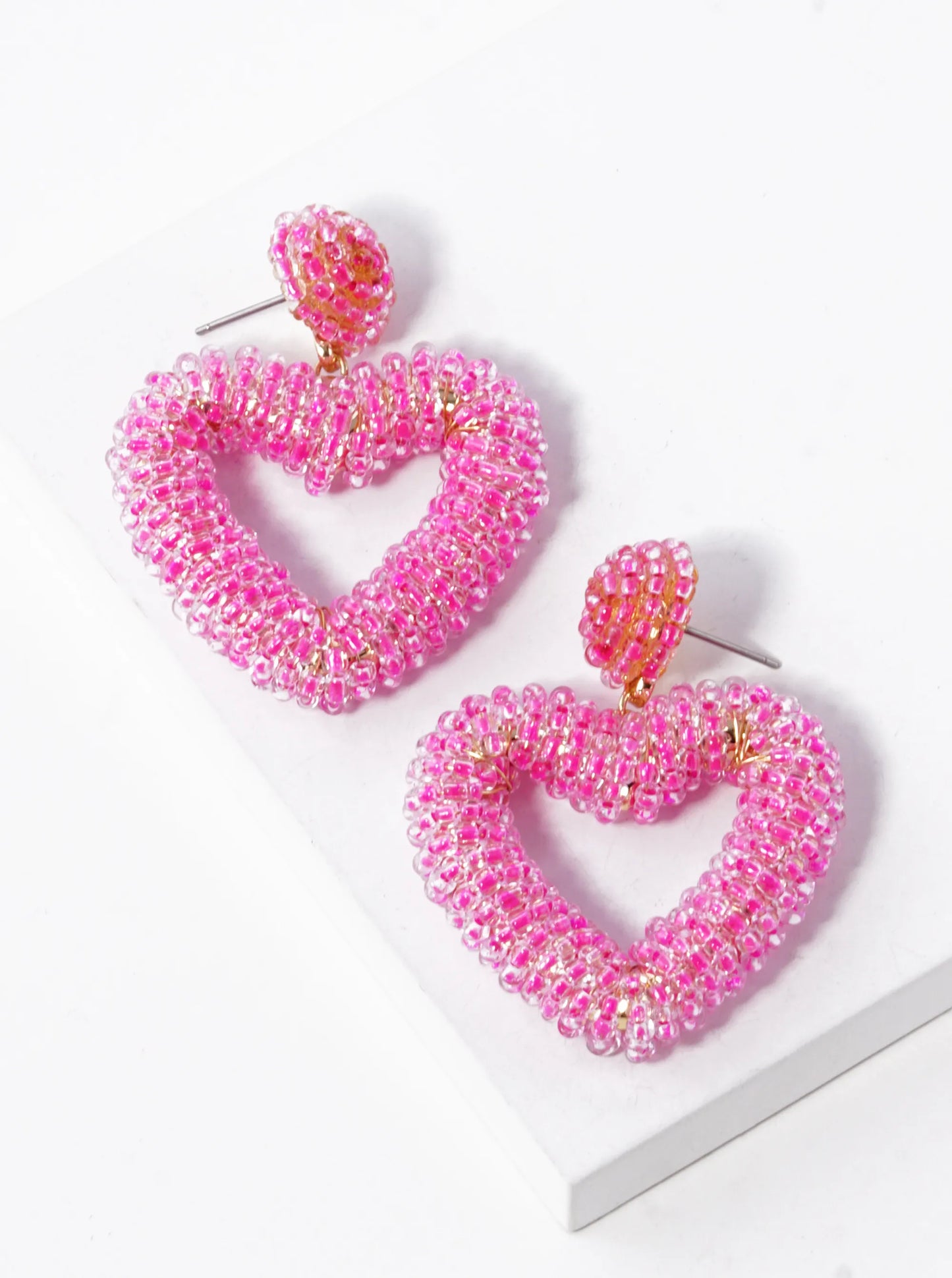 Glass Beads Wired Wrapped Heart Drop Earrings