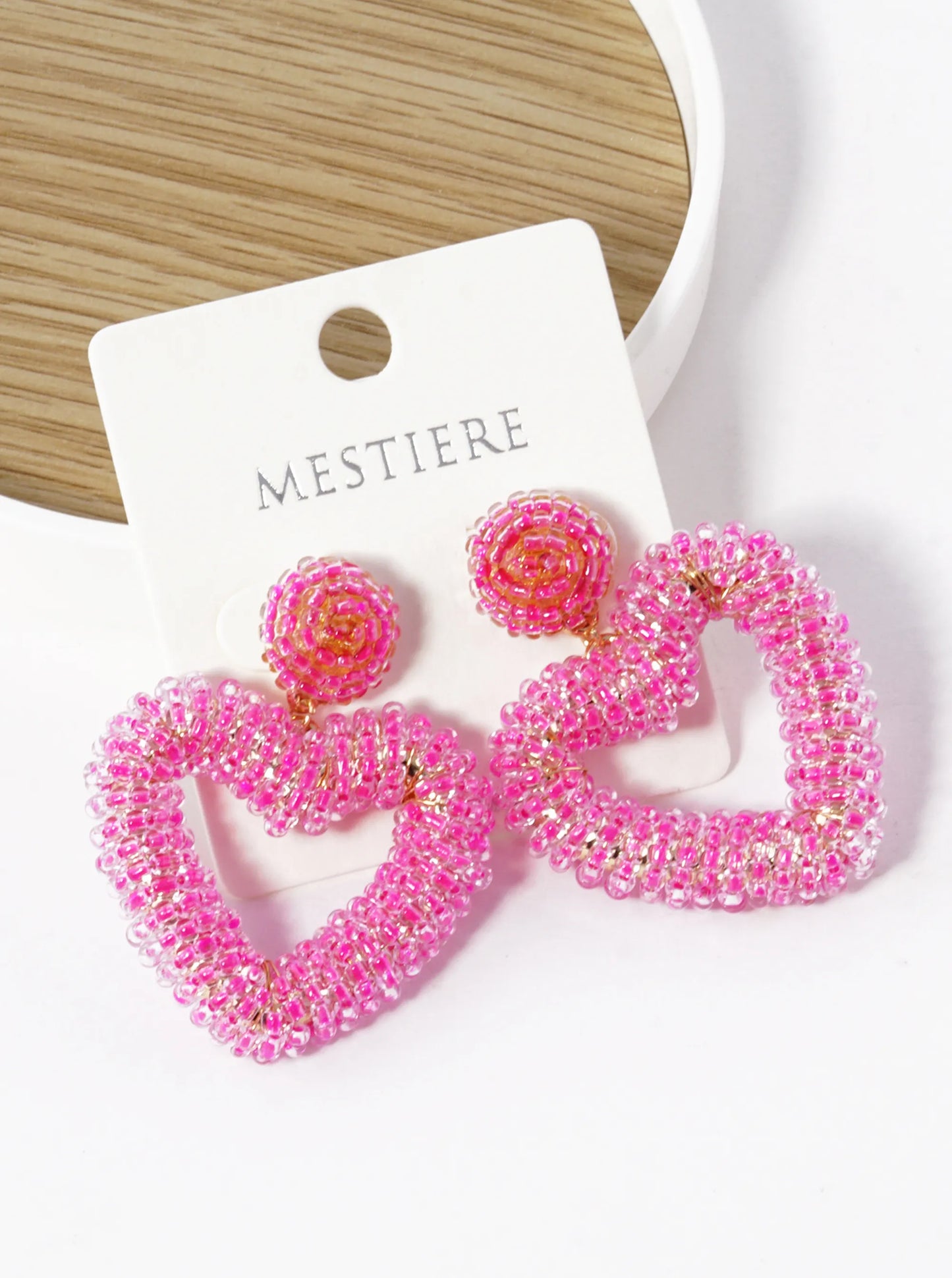 Glass Beads Wired Wrapped Heart Drop Earrings