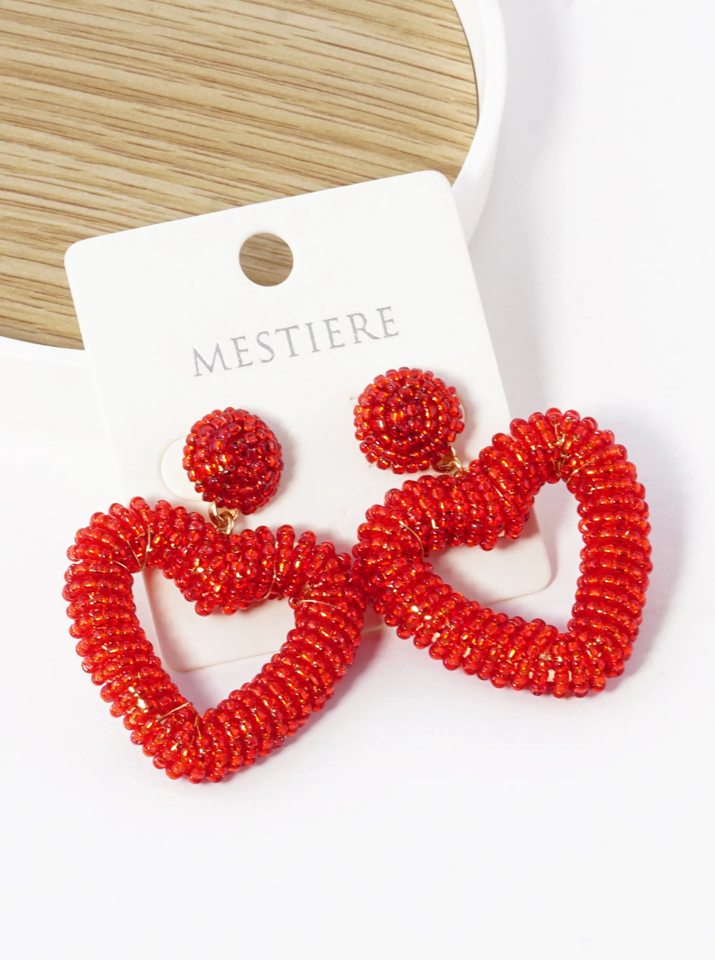 Glass Beads Wired Wrapped Heart Drop Earrings