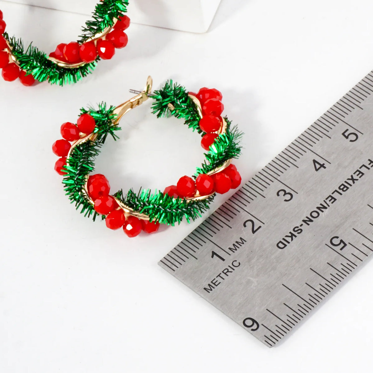 Glass Beads Wrapped 35mm Omega-Back Christmas Hoop Earrings