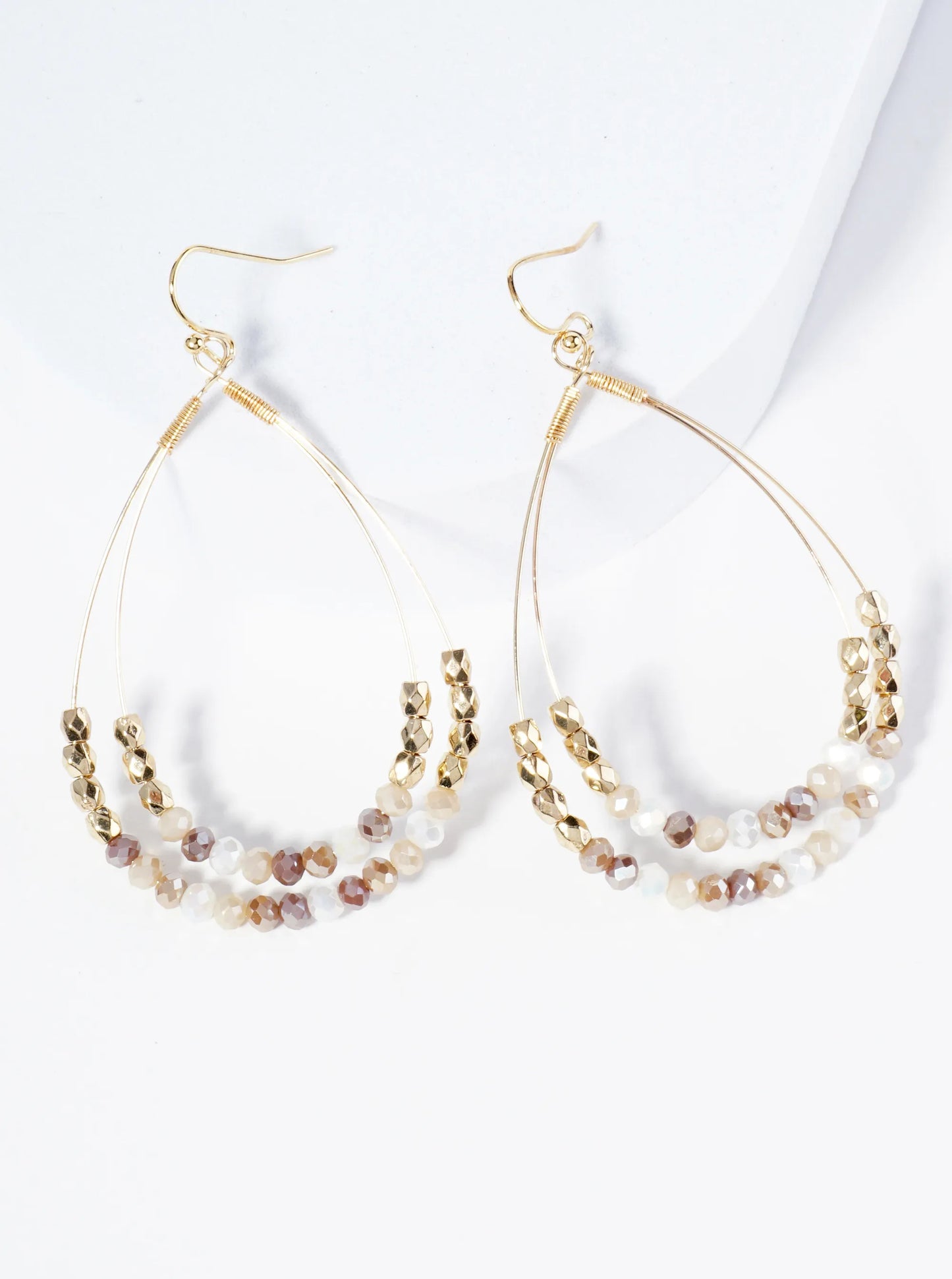 Glass Beads Wrapped Double Teardrop Dangle Earrings