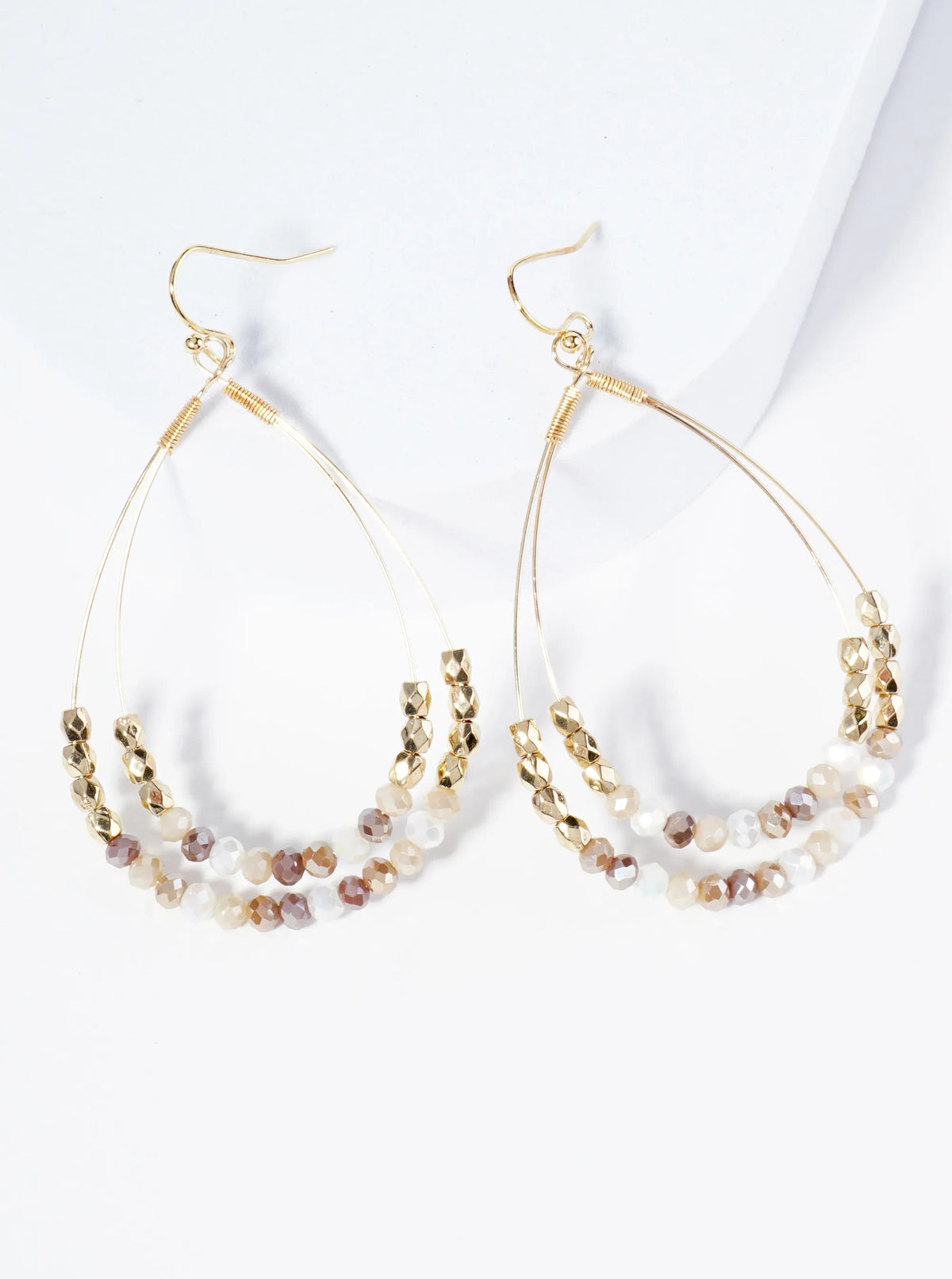 Glass Beads Wrapped Double Teardrop Dangle Earrings