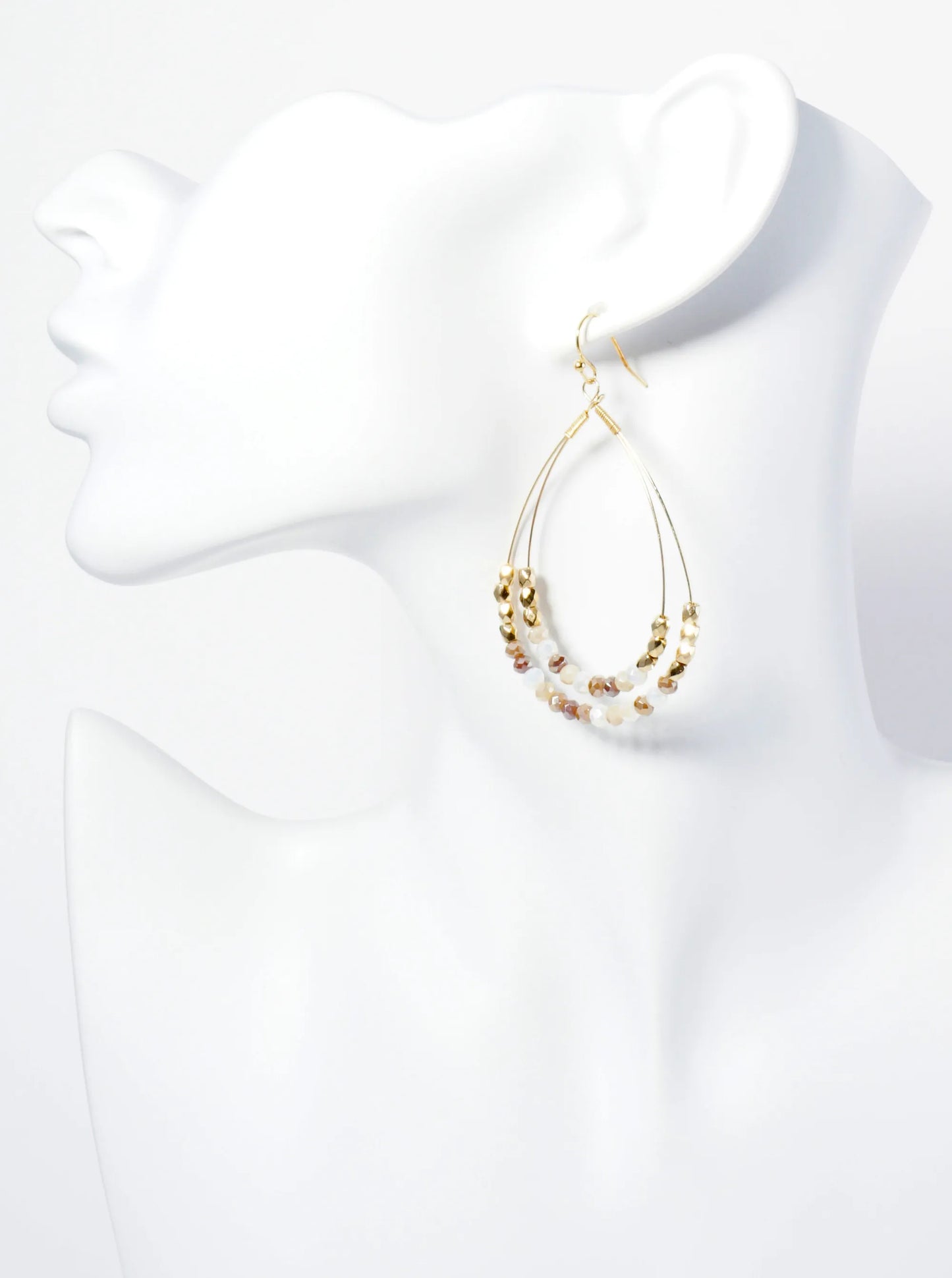 Glass Beads Wrapped Double Teardrop Dangle Earrings