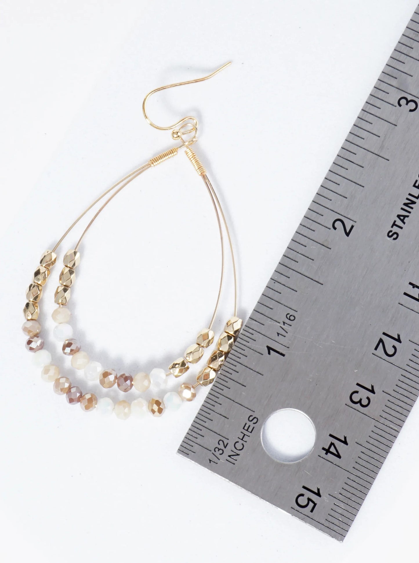 Glass Beads Wrapped Double Teardrop Dangle Earrings