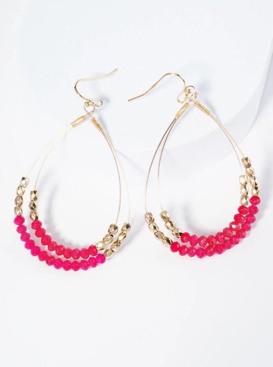 Glass Beads Wrapped Double Teardrop Dangle Earrings