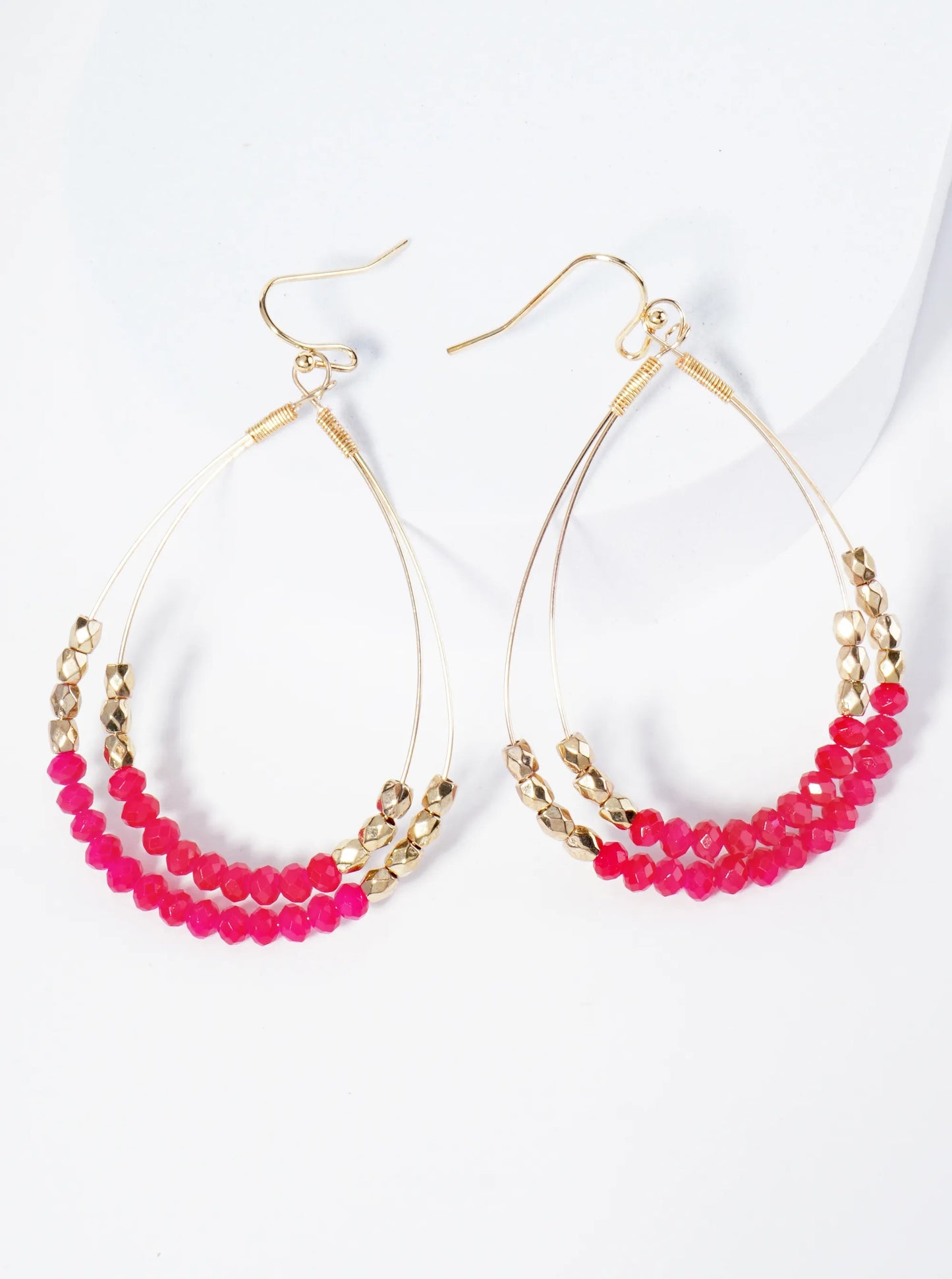 Glass Beads Wrapped Double Teardrop Dangle Earrings