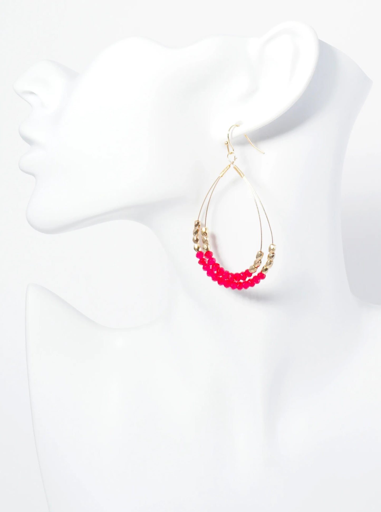 Glass Beads Wrapped Double Teardrop Dangle Earrings