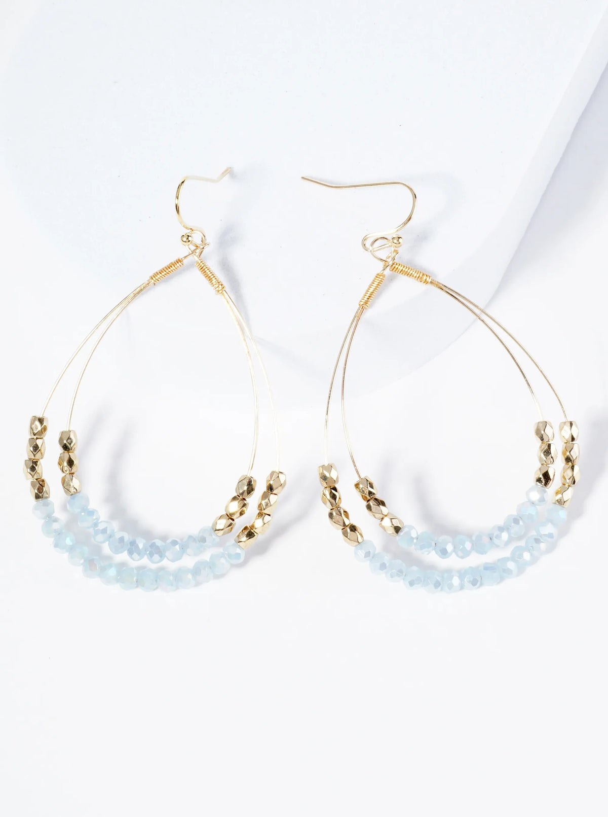 Glass Beads Wrapped Double Teardrop Dangle Earrings