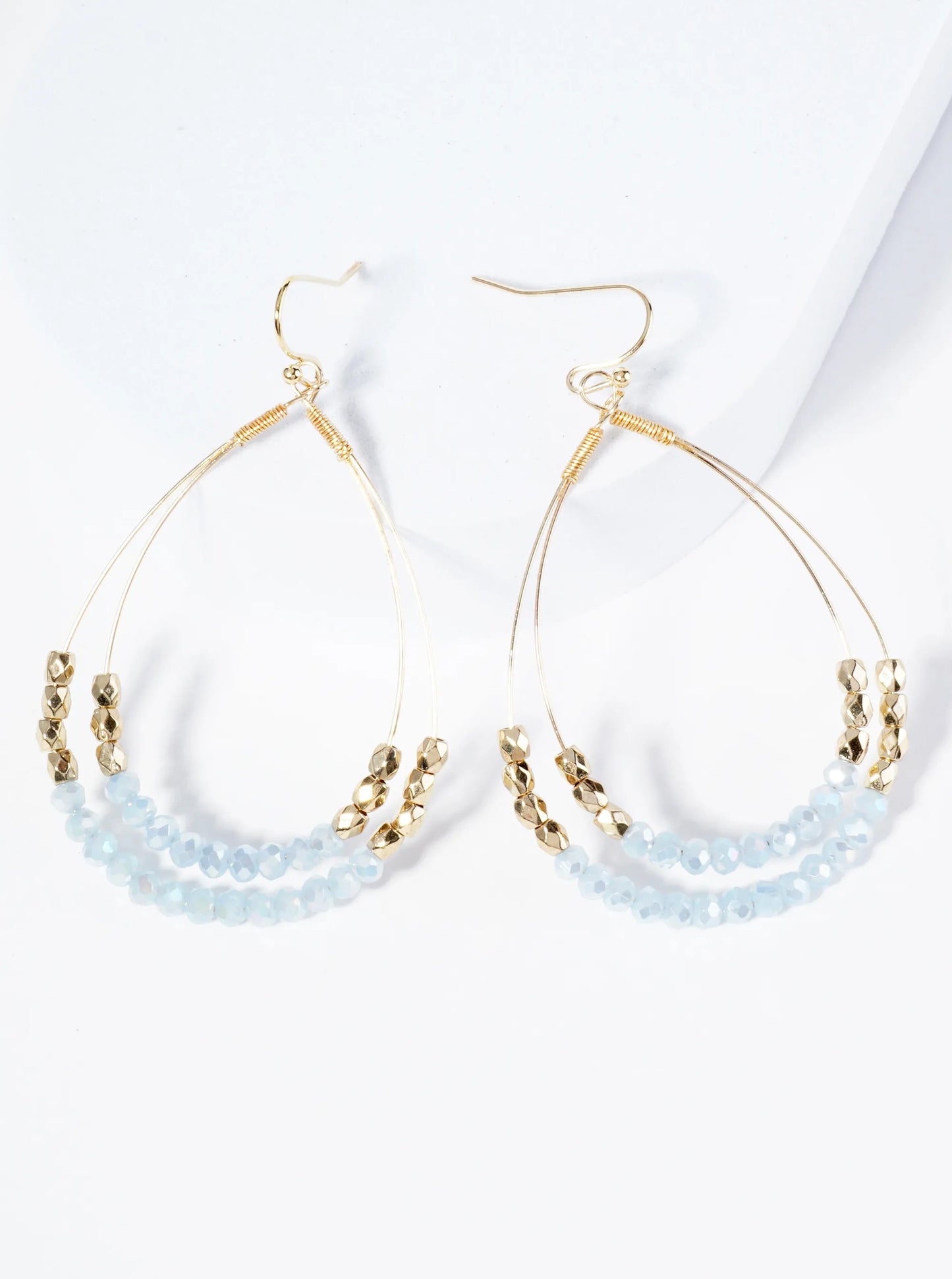Glass Beads Wrapped Double Teardrop Dangle Earrings